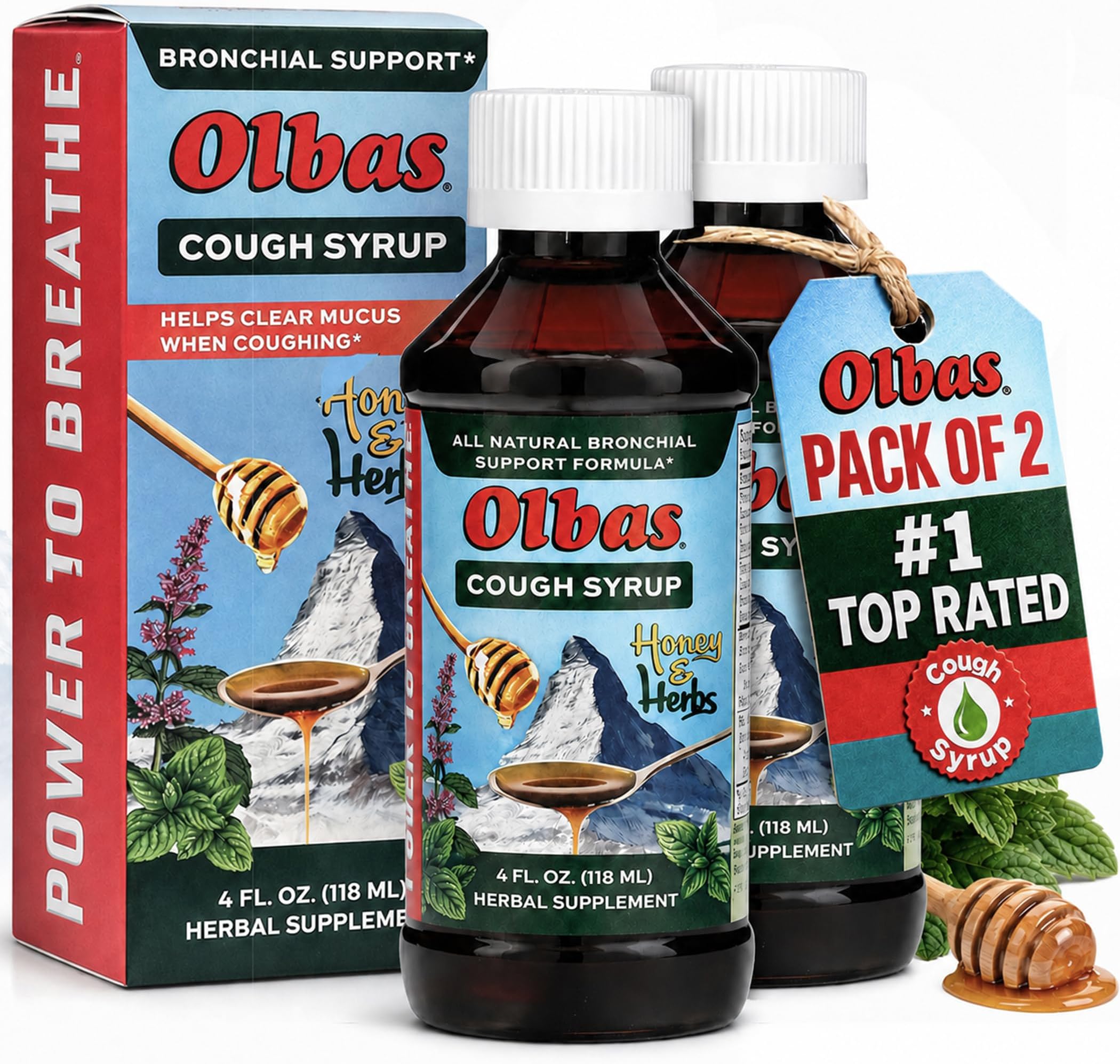 Olbas Syrup Cough Pack of 2 (4 FL. OZ.), Soothing Cough suppressant Herbal Honey Formula, Supports Healthy Lung & Bronchitis Relief, Natural Cough Syrup for Kids & Adults