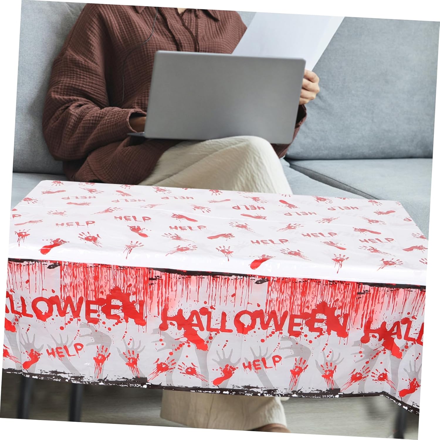 Horror Themed Party Supplies Halloween Bloody Handprint Disposable Plates Cups Easy Cleanup for Birthday Party