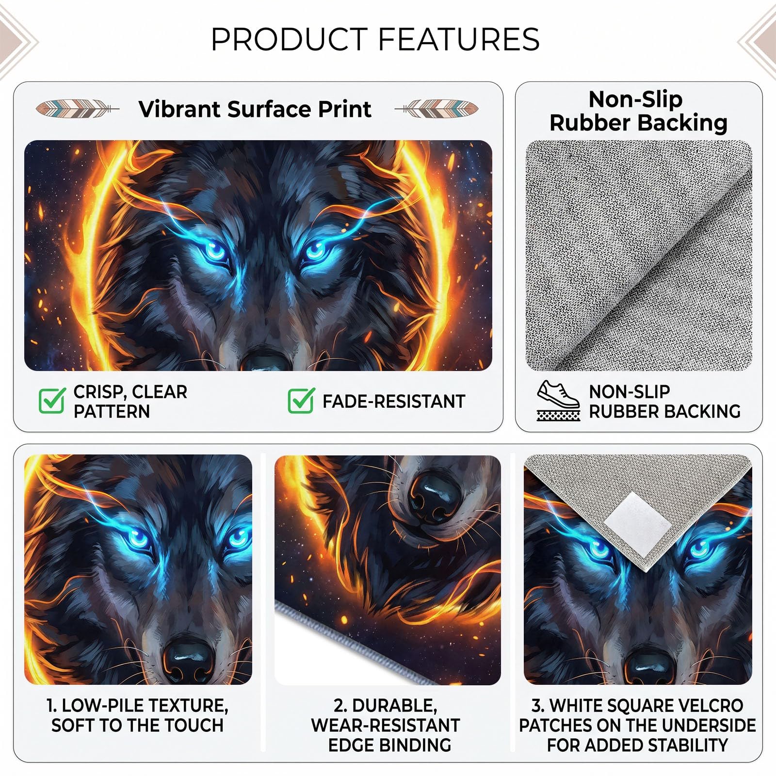 Générique Tapis Animal Tête De Loup Bleu Foncé d’intérieur Durable, Facile à Nettoyer 120x170 cm, Moderne Funky Tapis pour Salon, Chambre, Cuisine ou entrée