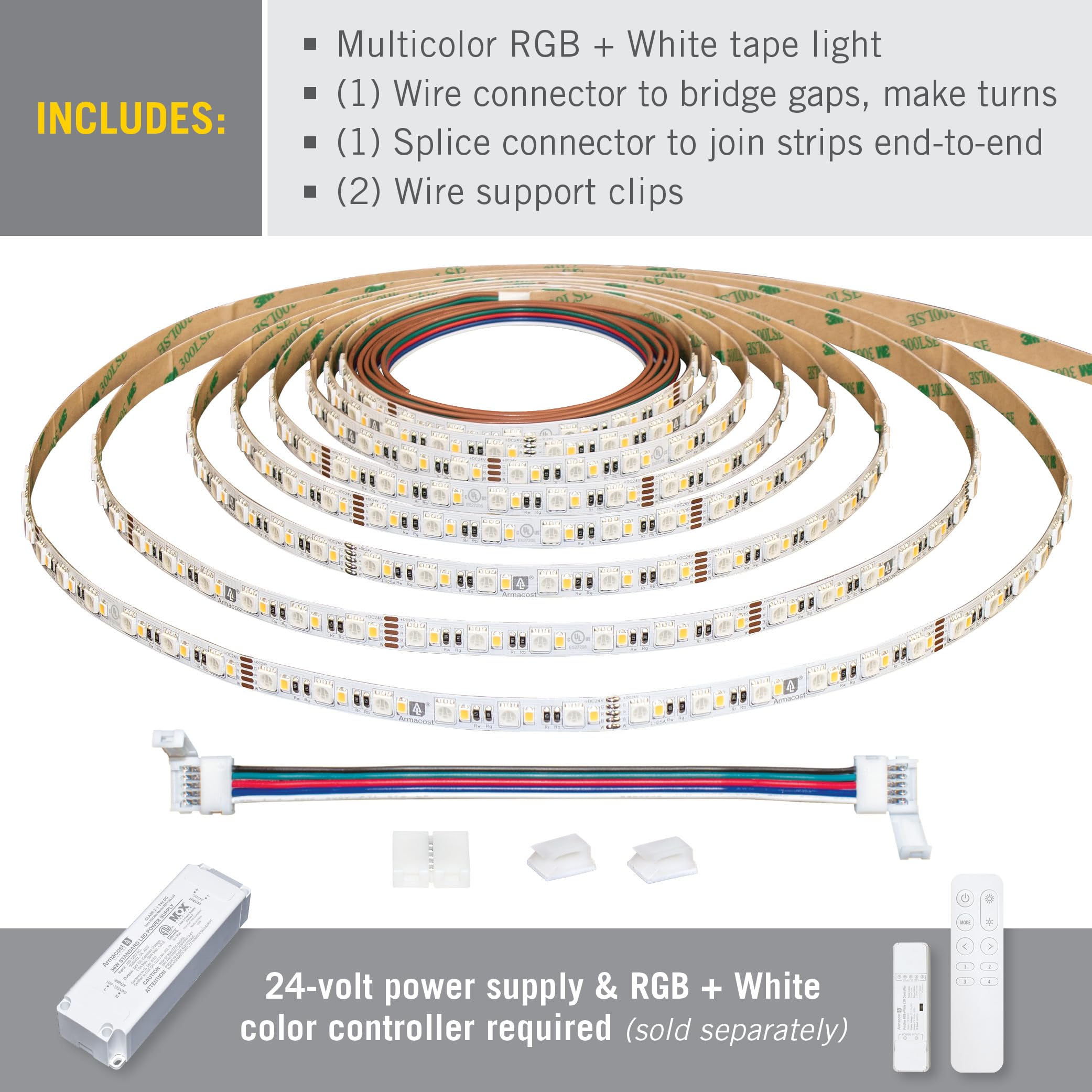 Armacost Lighting RibbonFlex Pro Multi-Color and White LED Tape Light 60 + 60 LEDs/m,32.8 ft (10m),624250