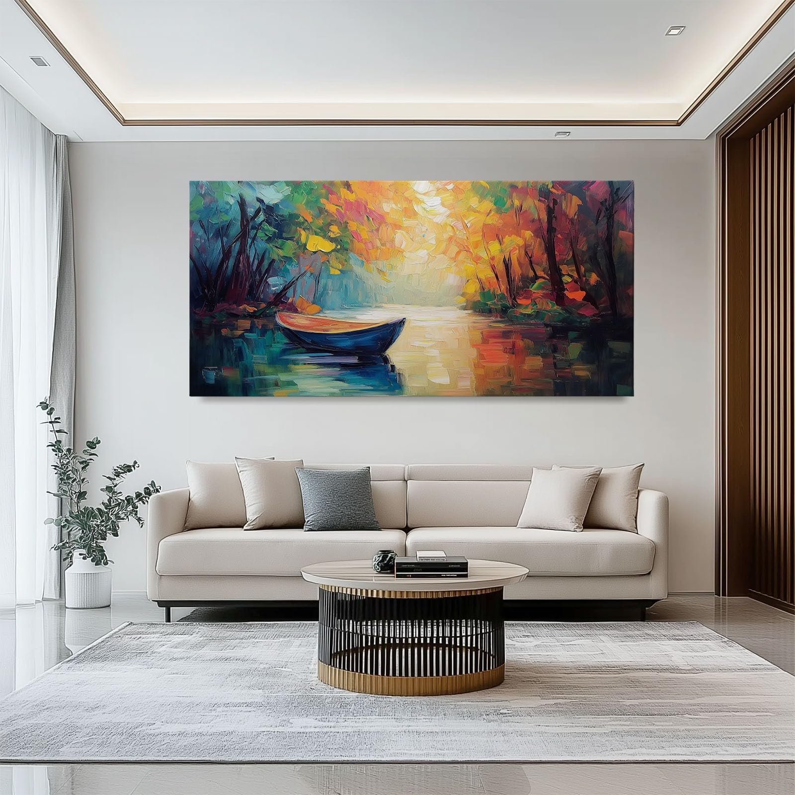 Impression sur Toile Decoration Murale Peinture 120L x50l cm Tableaux Art Décoratif Muraux Décoration Chambre Abstrait, Bois, Rivière Abstrait - Moderne Couleur chaude