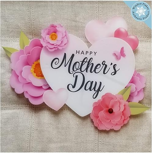 Pegatinas decorativas para ventana del Día de la Madre Feliz Día de la Madre, diseño de corazón y flor, decoración de ventana para el día de la madre