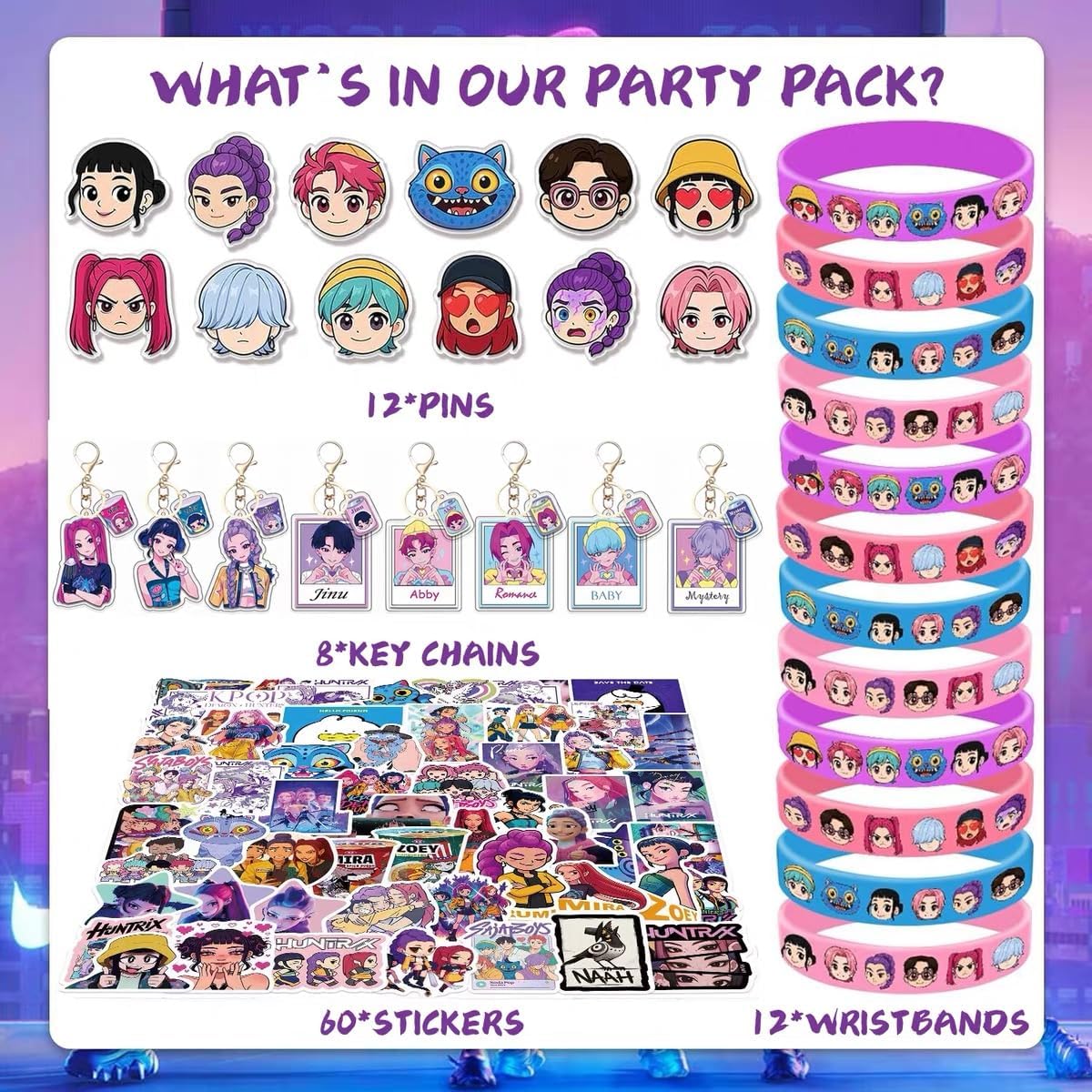 92PCS for Kpop Demon Hunters Birthday Party Supplies, Demon Hunters Birthday Party Decorations Set for Demon Hunters Theme Party