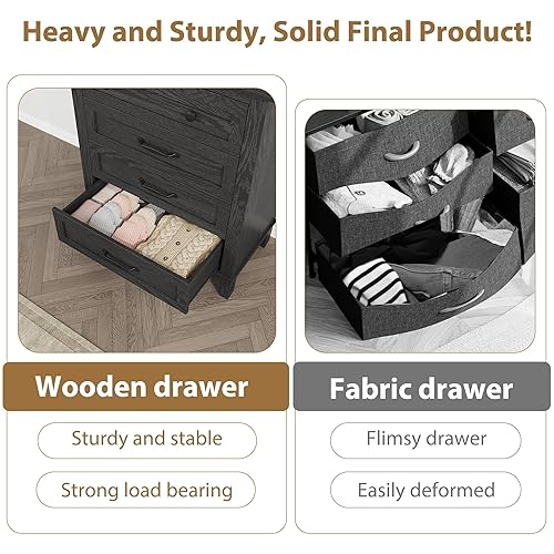 Vista 4 de GarveeHome Cómoda de 4 cajones verticales de 34.8 pulgadas de alto con gran almacenamiento, cómoda de madera independiente para dormitorio, sala