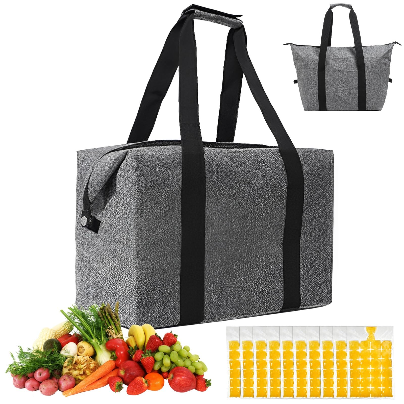CAREDGO Bolsa Termica Porta Alimentos Portatil 20 L, Bolsa Isotérmica Plegable, Bolsa Térmica Gran Capacidad, Bolsa Nevera Grande con 20 Bolsas para Cubitos de Hielo para Compras Camping Playa Picnic