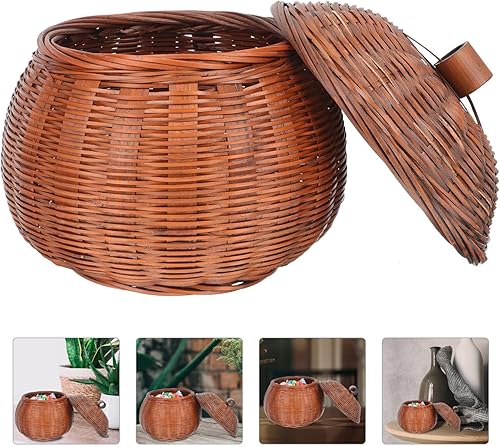 Miniatura 6 de ABOOFAN Cesta de almacenamiento de mimbre de 5.9 in con forma de calabaza, cesta de huevos con tapa, cesta de pan de alimentos, cesta de aperitivos