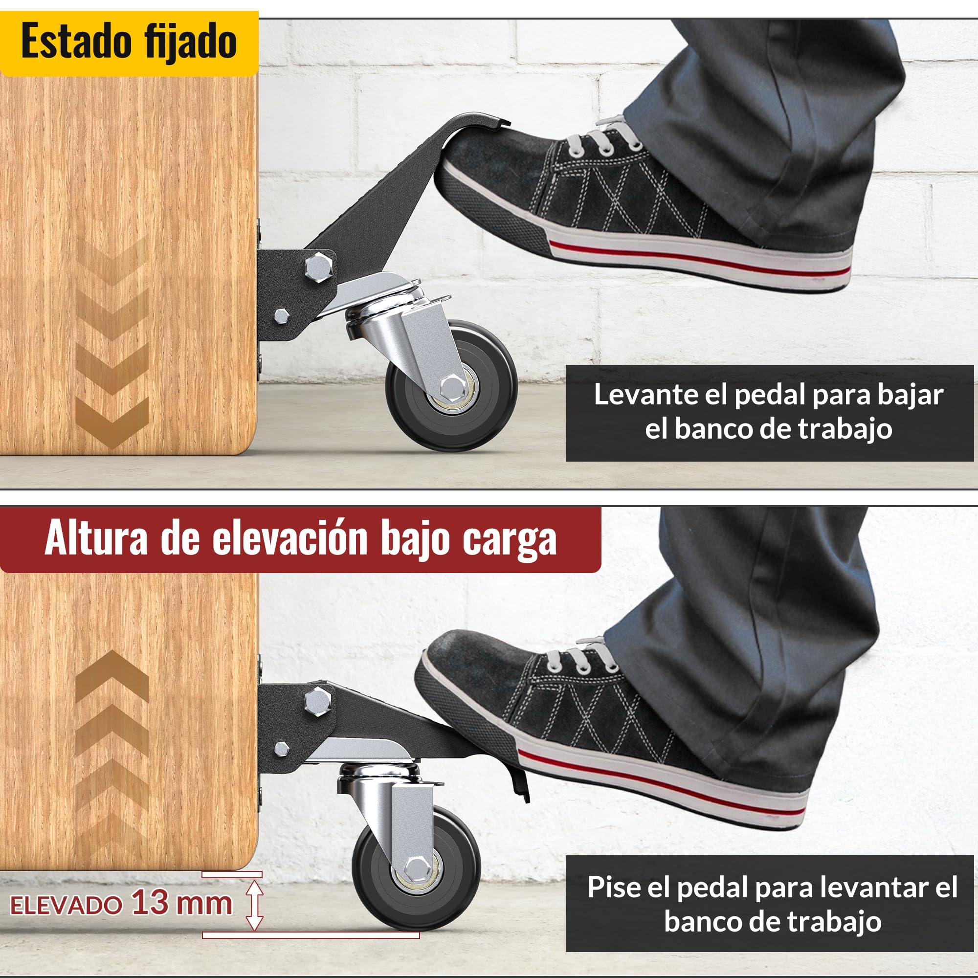 HOLIKE Ruedas retráctiles 315 kg 4 ruedas para bancos de trabajo