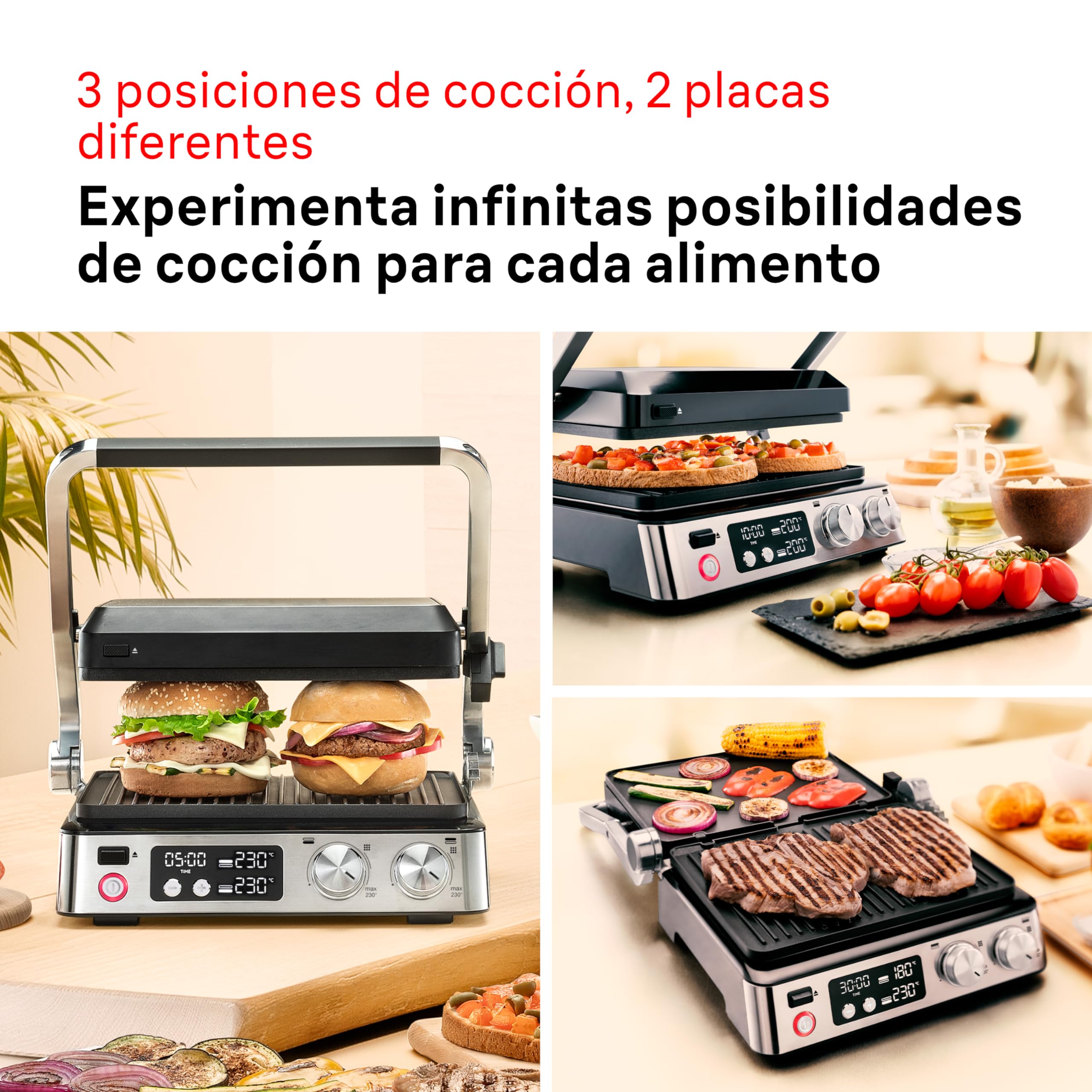 Braun MultiGrill 7 CG 7040, Plancha Cocina Eléctrica con Control Electrónico, 2 Termostatos Independientes, 3 Posiciones de Cocción, Placas Lavables en Lavavajillas, 2000 W, Negro/Acero Inoxidable