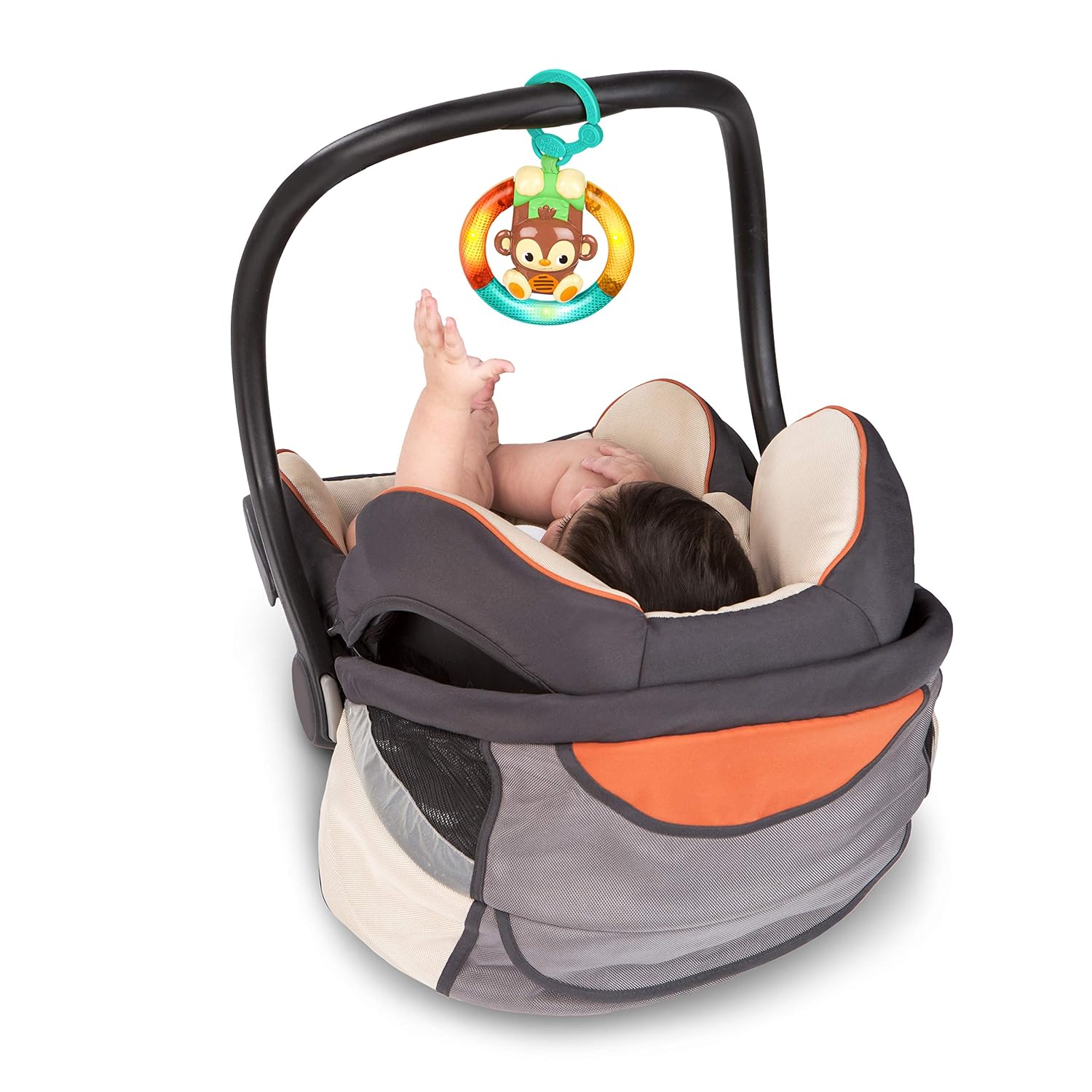 Bright Starts Shake & Glow Monkey Car Seat and Stroller Activity Take-Along Toy with Lights and Sounds, Ages 3 Months +