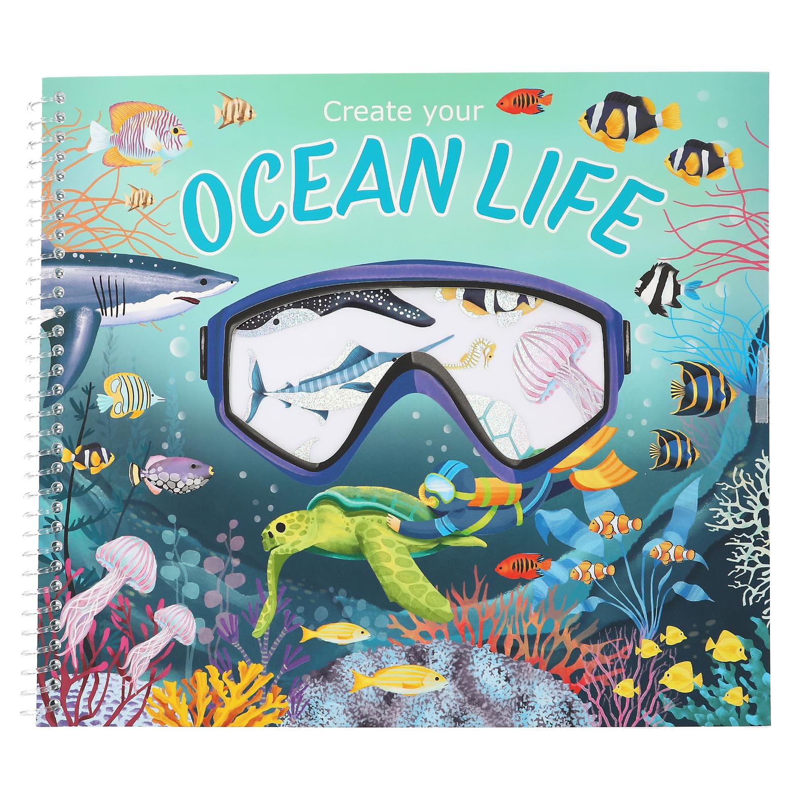 Depesche 13600 Create Your Ocean Life - Colouring Book with 16 Pre-Printed Pages for Designing Underwater Worlds, Set Including 4 Pages Fish Stickers