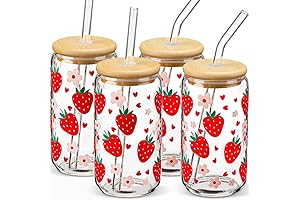 Crystal Clear Glass Cups with Lids and Reusable Straws - Embellished with...