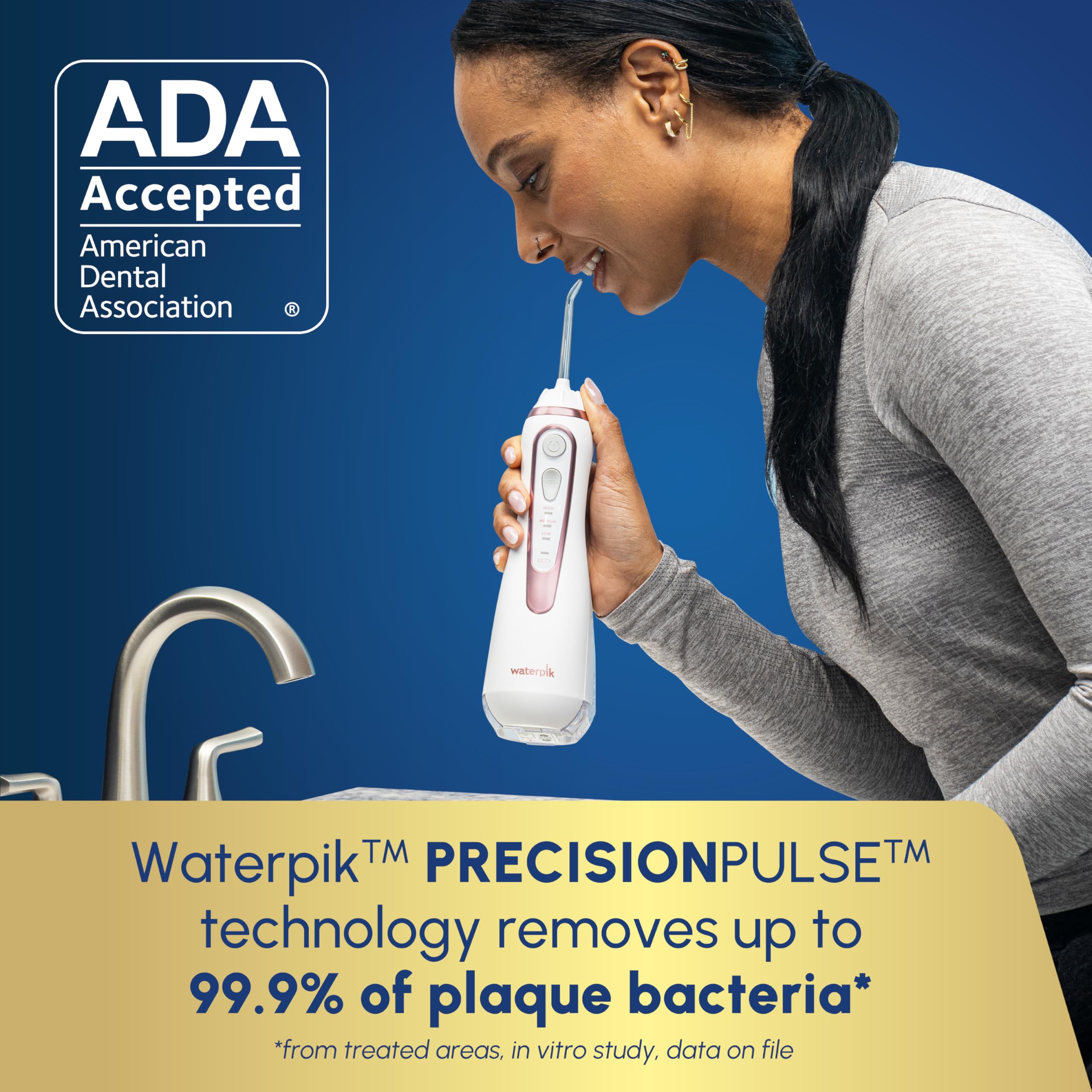 Waterpik - Hydropulseur sans fil avancé 2.0 pour les dents, les gencives, les appareils dentaires, soins dentaires avec sac de voyage et 4 embouts, accepté par l'ADA, rechargeable, portable et étanche