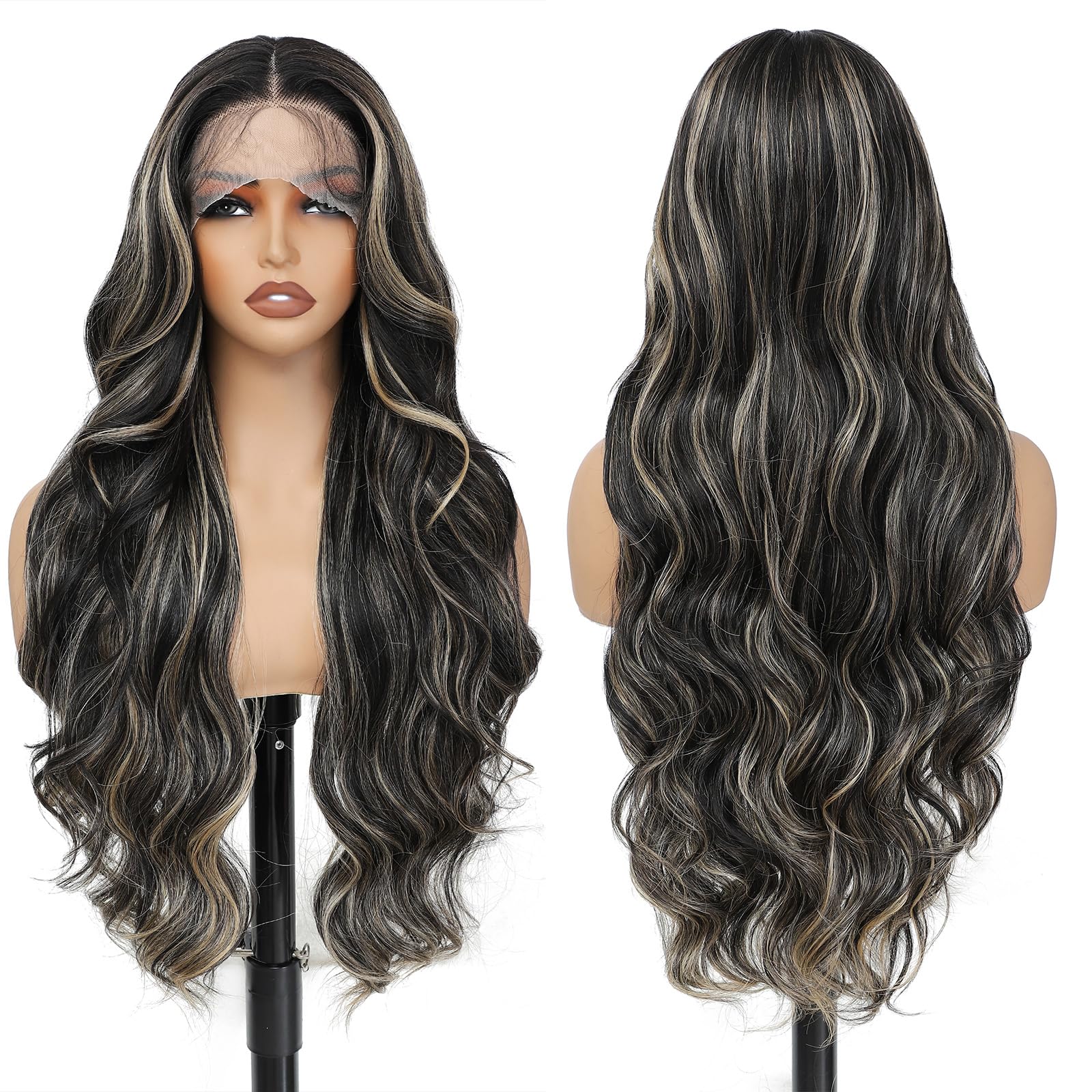FABÉLLE Perruque Blonde à Reflets Ombre Lace Front Perruque 30pouces Body Wave pour Femmes Pré-épilée avec des Cheveux de Bébé Couleur de l'éclaircissement Perruque Synthétique Perruque Sans Colle
