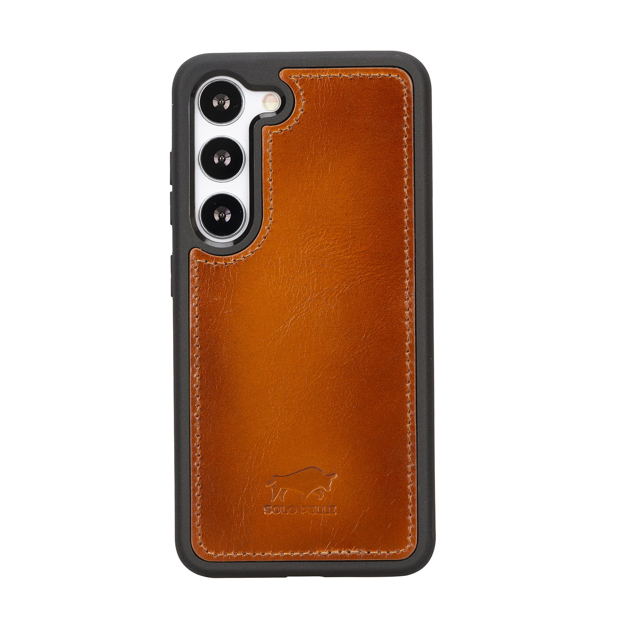 Solo Pelle Lederhülle Harvard kompatibel für das Samsung Galaxy S24 Ultra inklusive abnehmbare Hülle mit integrierten Kartenfächern (Cognac Braun)