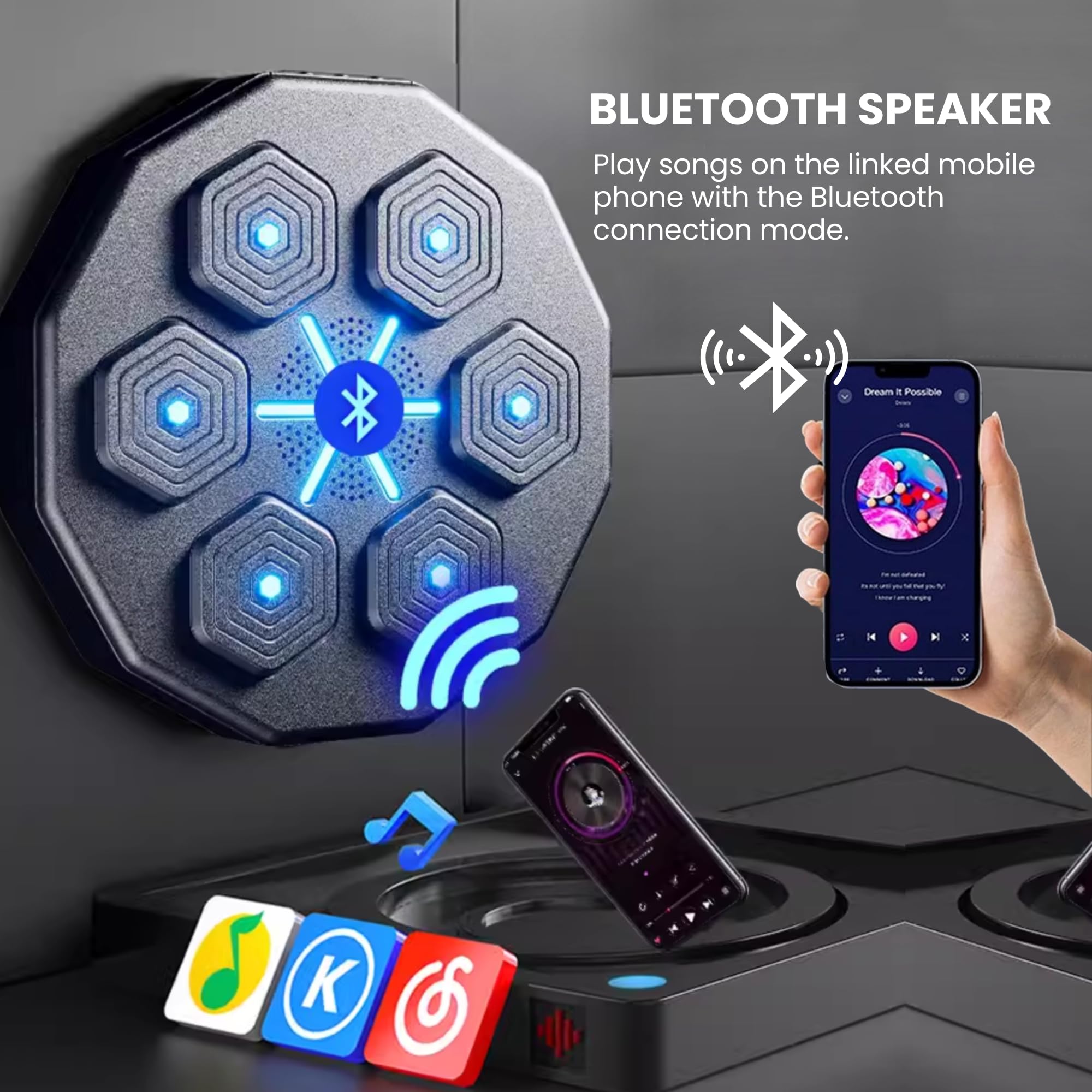 MAGIC SELECT Máquina de Boxeo Musical, Equipo de Entrenamiento de Boxeo para Pared de Poliuretano, Almohadilla de Boxeo con LED, Bluetooth, Luces al Ritmo de la Música. (1 Modo, 42x42x7 cm)