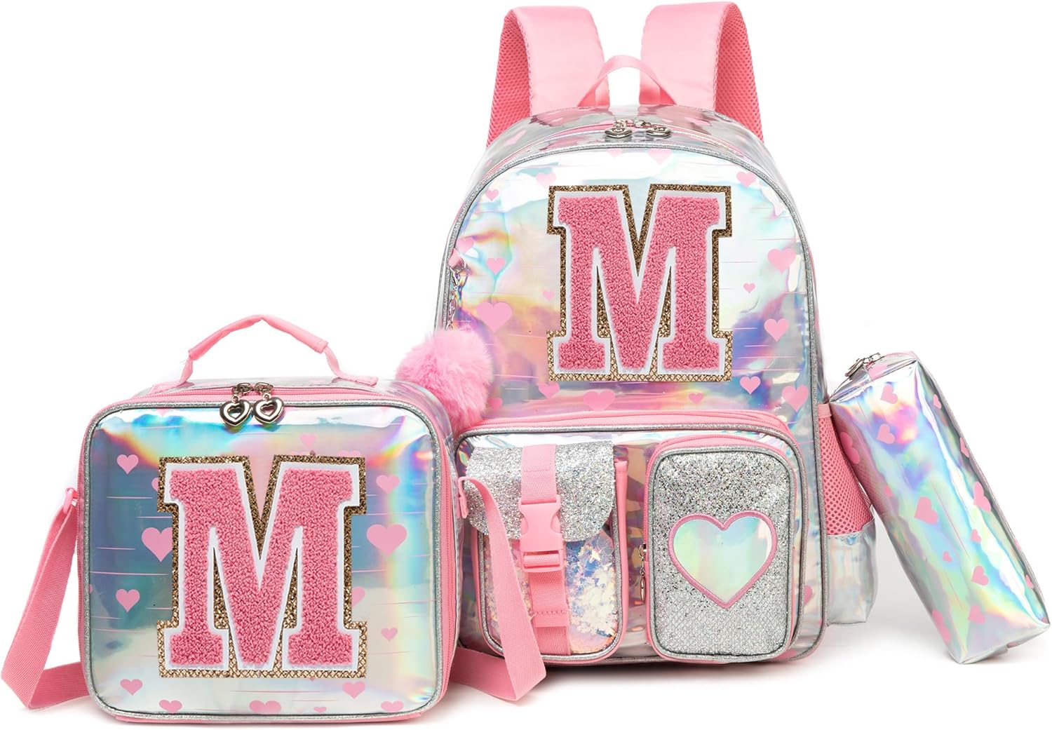 Meetbelify Backpack for Girls Backpacks with Lunch Box Pencil Case for Elementary Student Kids School Travel Bag for Girls Ages 6-8 Years Old Pink M