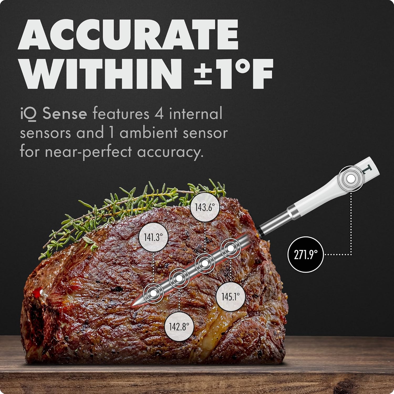 CHEF iQ Sense | Smart Wireless Meat Thermometer | Ultra-Thin Probe | WiFi Unlimited Range | 1000°F Heat Safe | 5 Sensors | BBQ, Grill, Oven, Smoker, Air Fryer | Gen3