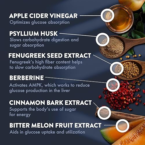 Miniatura 6 de Mt. Angel Vitamins Suplemento de apoyo para el azúcar en la sangre, suplemento natural con cáscara de Pysllium, berberina con canela de Ceilán y