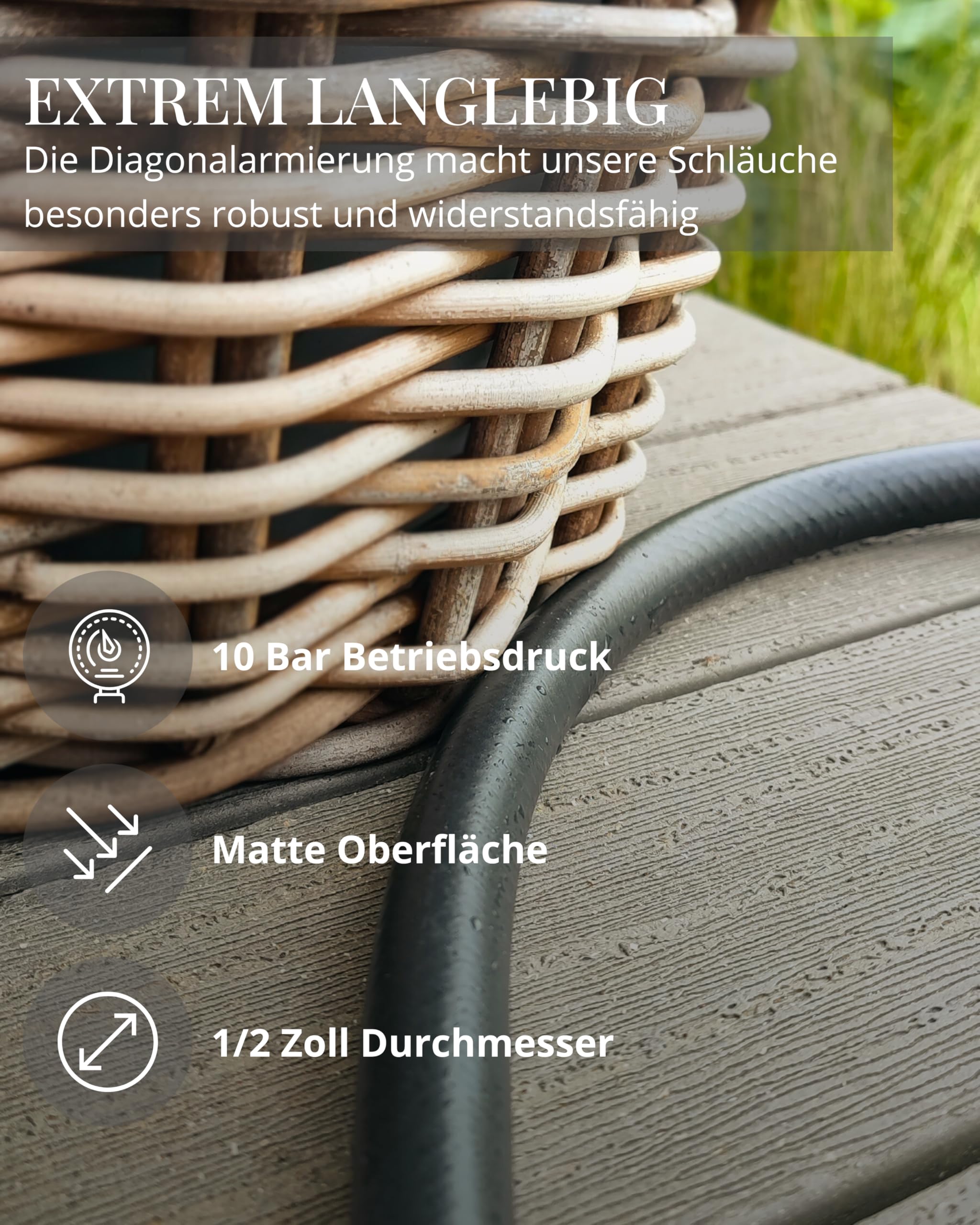 LIVLIG Gartenschlauch 30m im Set, Schwarzer Gartenschlauch aus 85% Recyclingmaterial, Wasserschlauch mit Gartenbrause & 1/2 Zoll Schlauchanschluss, PureCycle