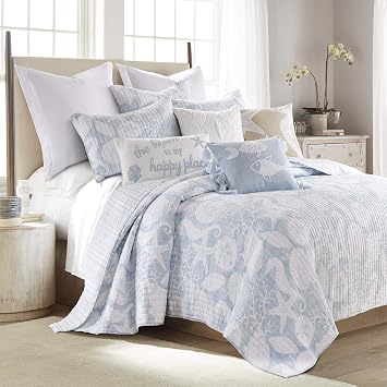 Levtex Home - Stillwater Quilt Set - Full/Queen Quilt and Two Standard Shams - Coastal - Blue and White - Quilt 88x92in. and Shams 20x26in. - Reversible - Cotton