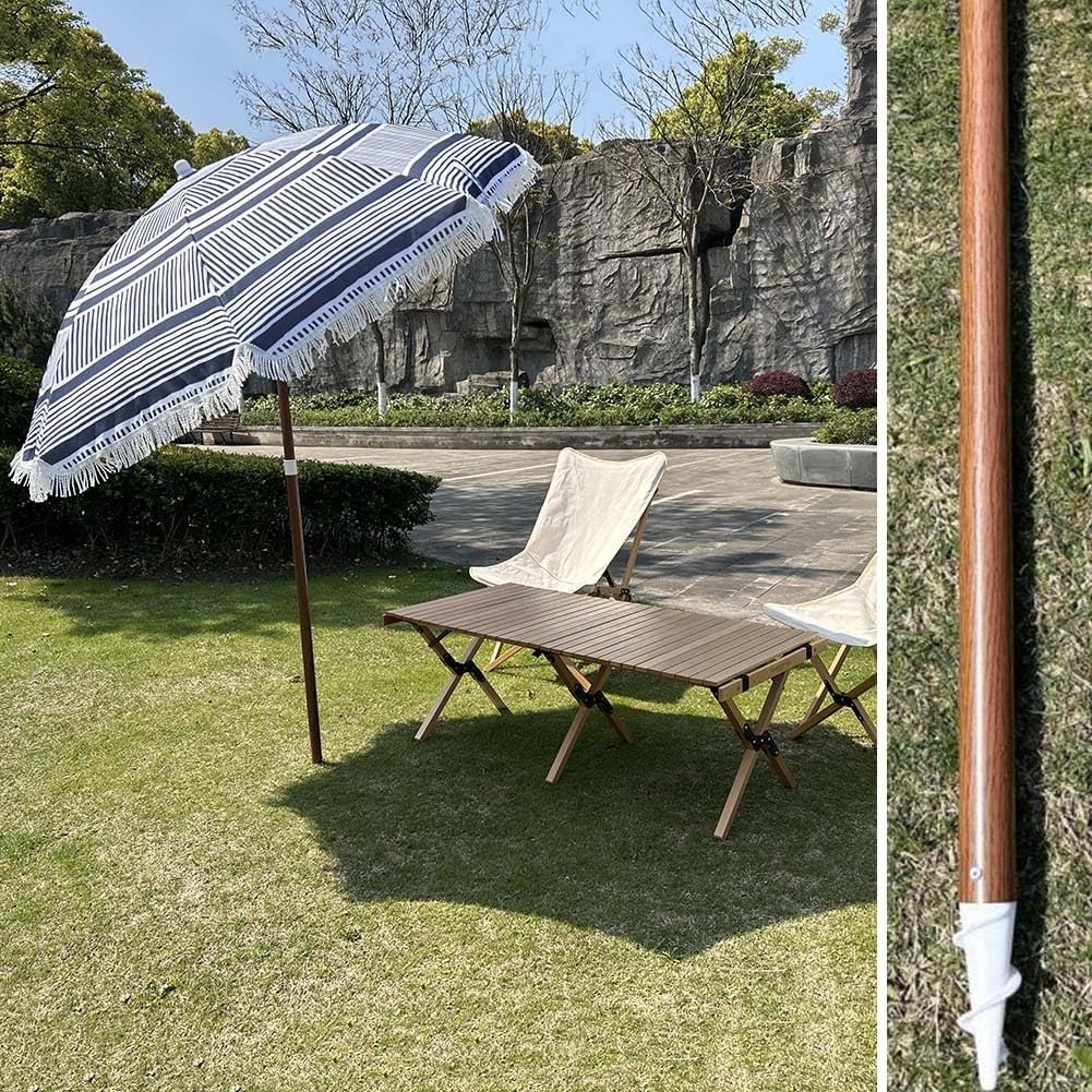 Ombrellone da spiaggia portatile da 180 cm, protezione solare UV50+, antivento, ancoraggio per sabbia, palo robusto, inclinazione a pulsante, frange, per esterni e patio.