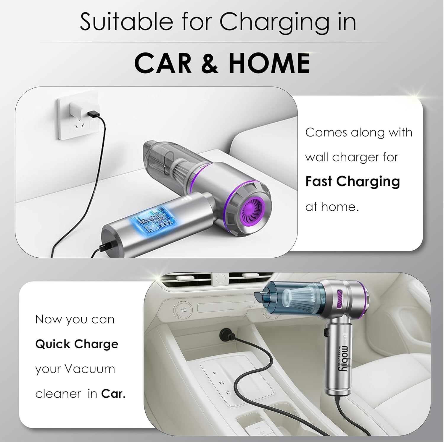 4-in-1 Handheld Cordless Car Vacuum Cleaner, 84000 RPM High Power Air Blower, inflator deflator & Mini Car Vacuum Cleaner for Home, Office & Outdoor, 6000mAh Battery & Type-C Fast Charging - Image 4