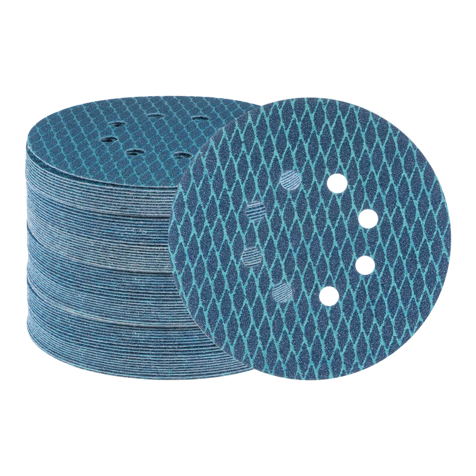 QUARKZMAN 70uds Diamante Forma Lijado Discos 6 Pulgadas 60 Grano Gancho y Bucle Azul Rombo Lija Papel Pescado Escala 8 Agujeros Lijadora Acabado Discos, Húmedos y Secos Pulido