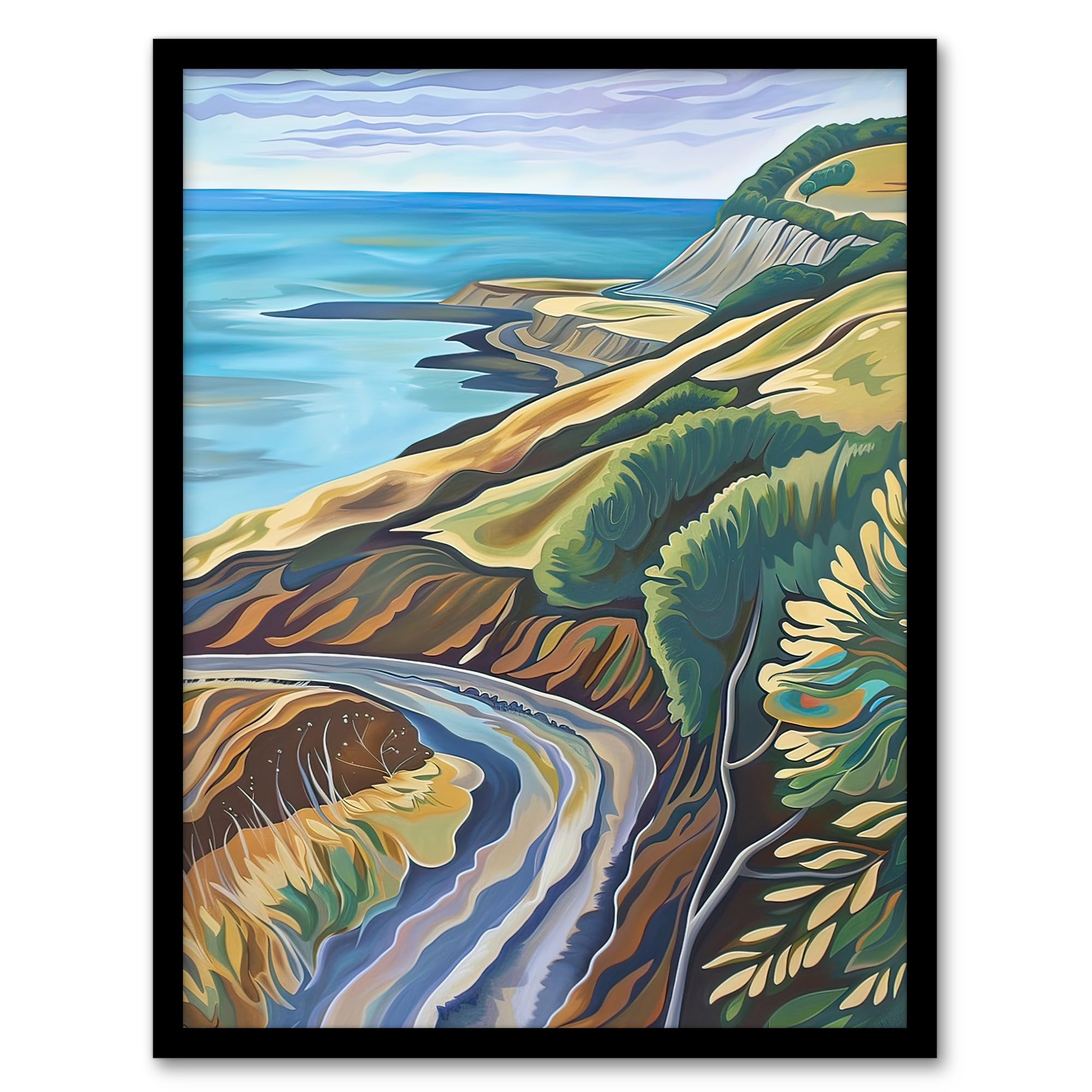 Artery8 Cleveland Way Coastal Yorkshire Moors Painting Living Room Artwork Framed Wall Art Print 18X24 Inch