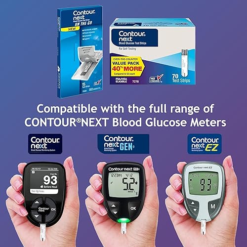 Vista 20 de Ascensia Contour Next Tiras de prueba de glucosa en sangre para diabetes – 70 unidades (1 paquete) – Precisas, sin codificación, muestreo de segunda