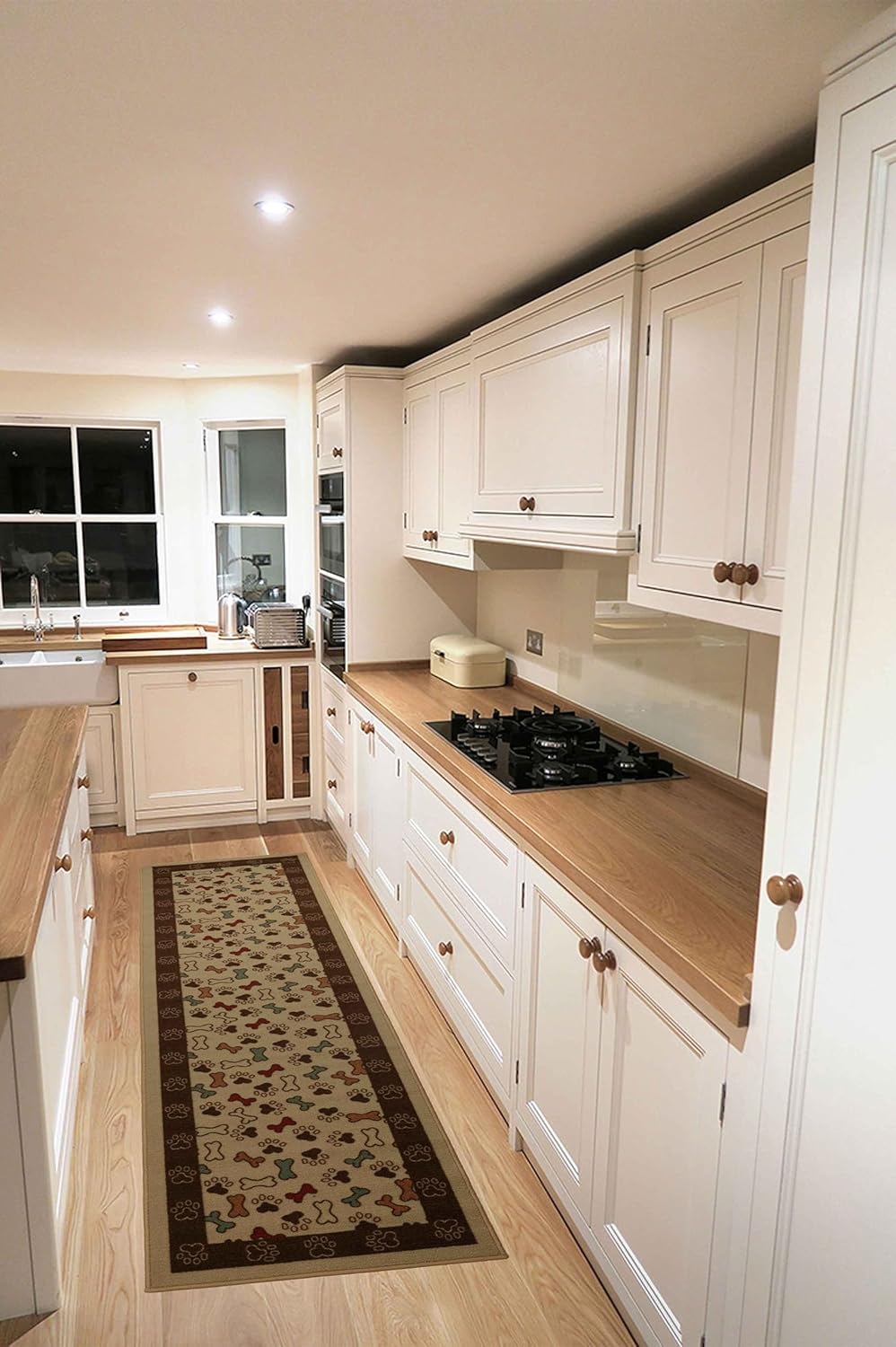 RugStylesOnline Pet Collection Bones and Paws Mat Doormat Beige Multi Color Slip Skid Resistant Rubber Backing (Beige, 20" x 59" Runner)