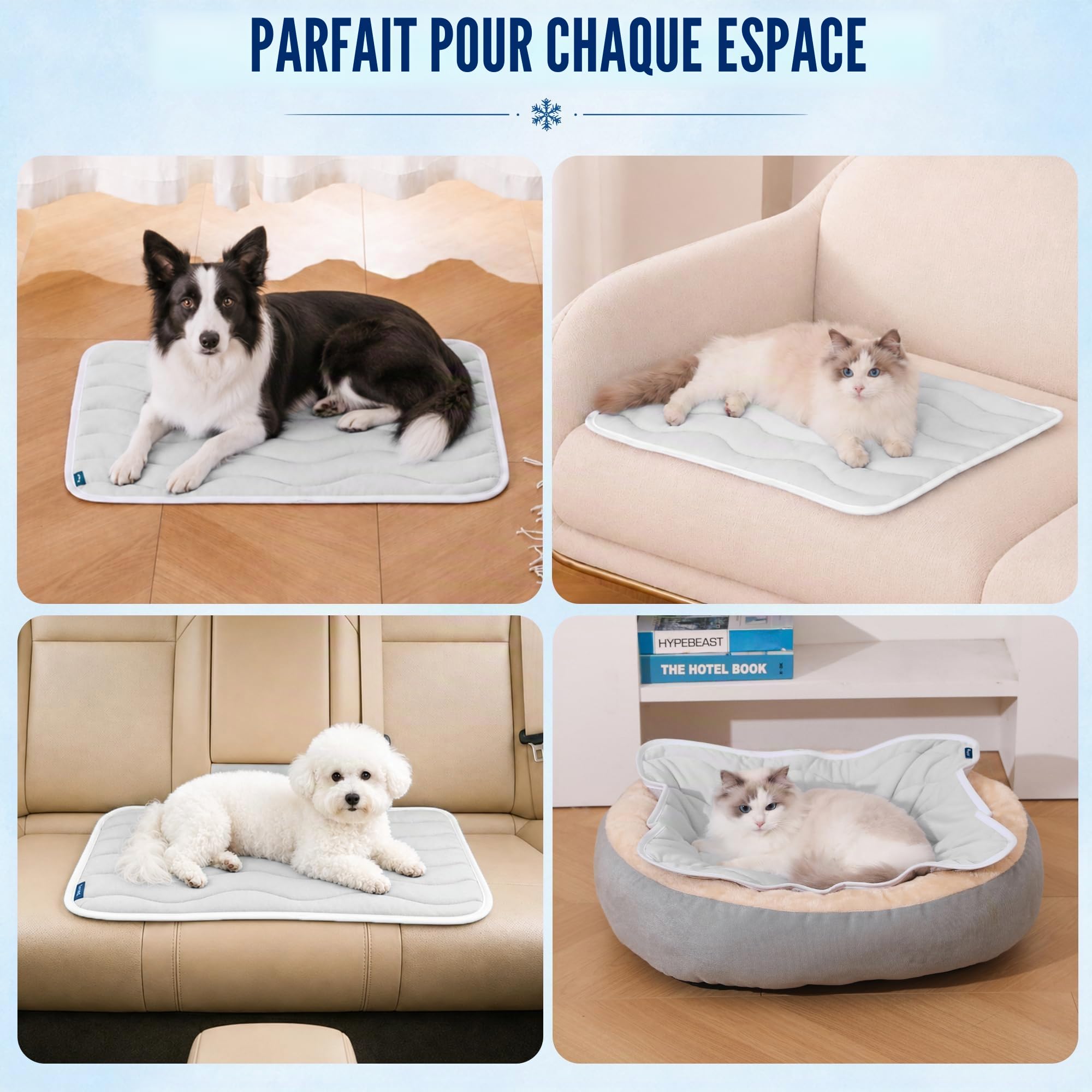 Angelpet Tapis Rafraîchissant Chien 100x70cm, Q-Max >0,56, Tapis sans Gel pour Grands Chiens & Chats avec Tissu Frais au Toucher, Antidérapant, Respirant & Lavable, pour Cage, Sol & Voiture, Gris