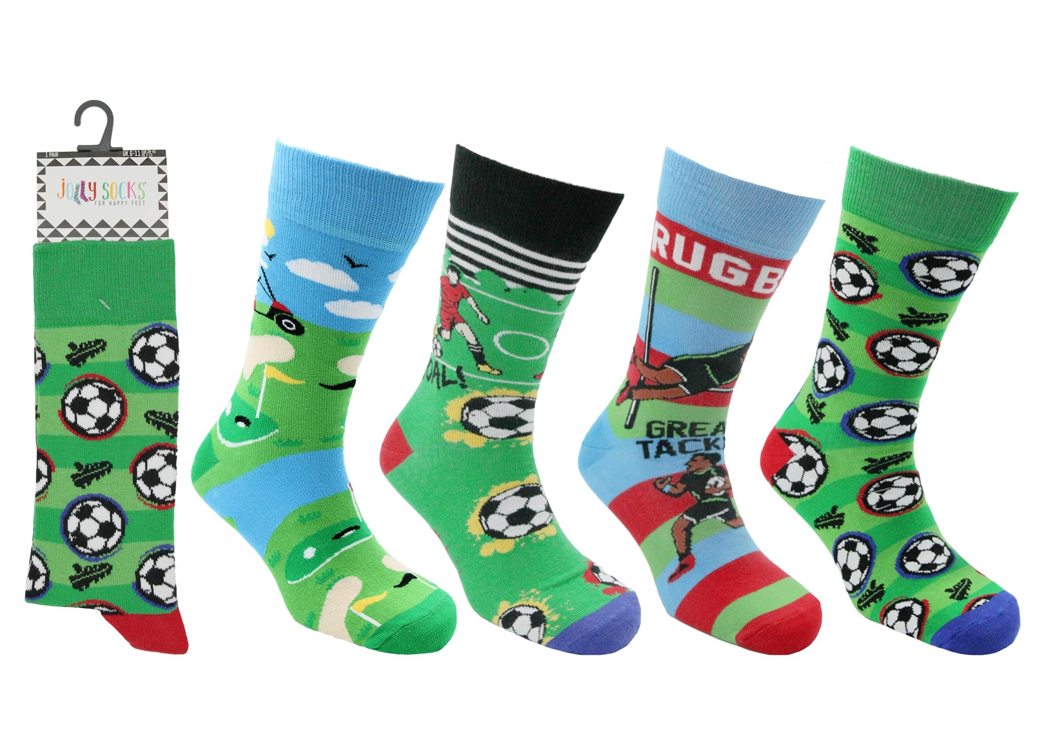 John Rider Men's Sports 4 Pair Pack Jolly Dress Socks, Colorful Novelty Funny Casual Combed Cotton Crew Socks (Uk, Numeric, 6, 11, Regular, Regular, )