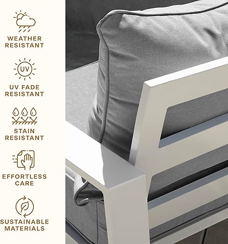 Miniatura 5 de Honeycomb Juego de cojines para patio con diseño de rayas gris piedra cabaña para exteriores relleno de espuma resistente, resistente a la