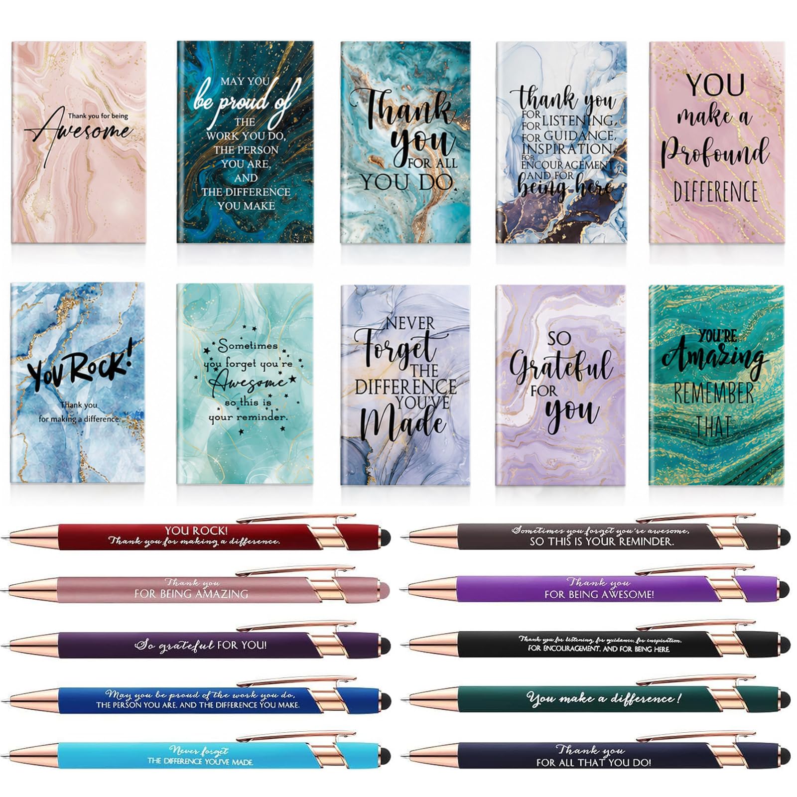 Thank You Gift, 10Sets Teacher Gifts Thank You Gifts for Women Employee Colleague Appreciation Gifts Notebook and Pen Set,Inspirational Gifts for Women Notepad and Pen Gift Set Thank You Teacher Gifts