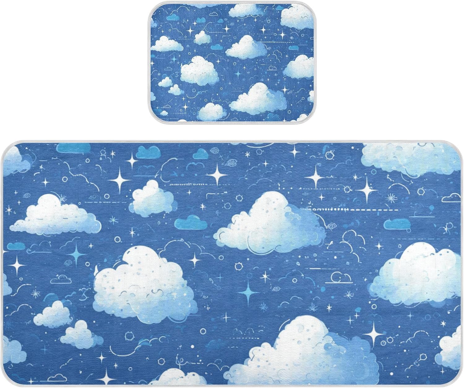 Delicate Cartoon Cloud Dark Blue Cooling Baby Mattress Protector Pads 28" x 52" washablraining Pads for Baby&Toddler