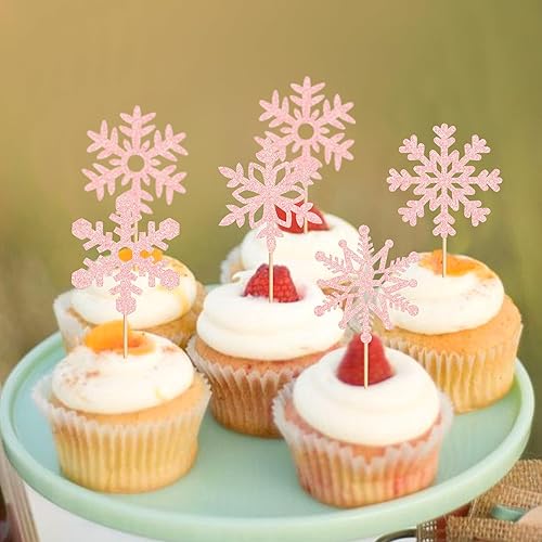 Miniatura 5 de Ercadio 25 piezas de copos de nieve para cupcakes con purpurina y copos de nieve para cupcakes, decoración de pasteles de copo de nieve azul