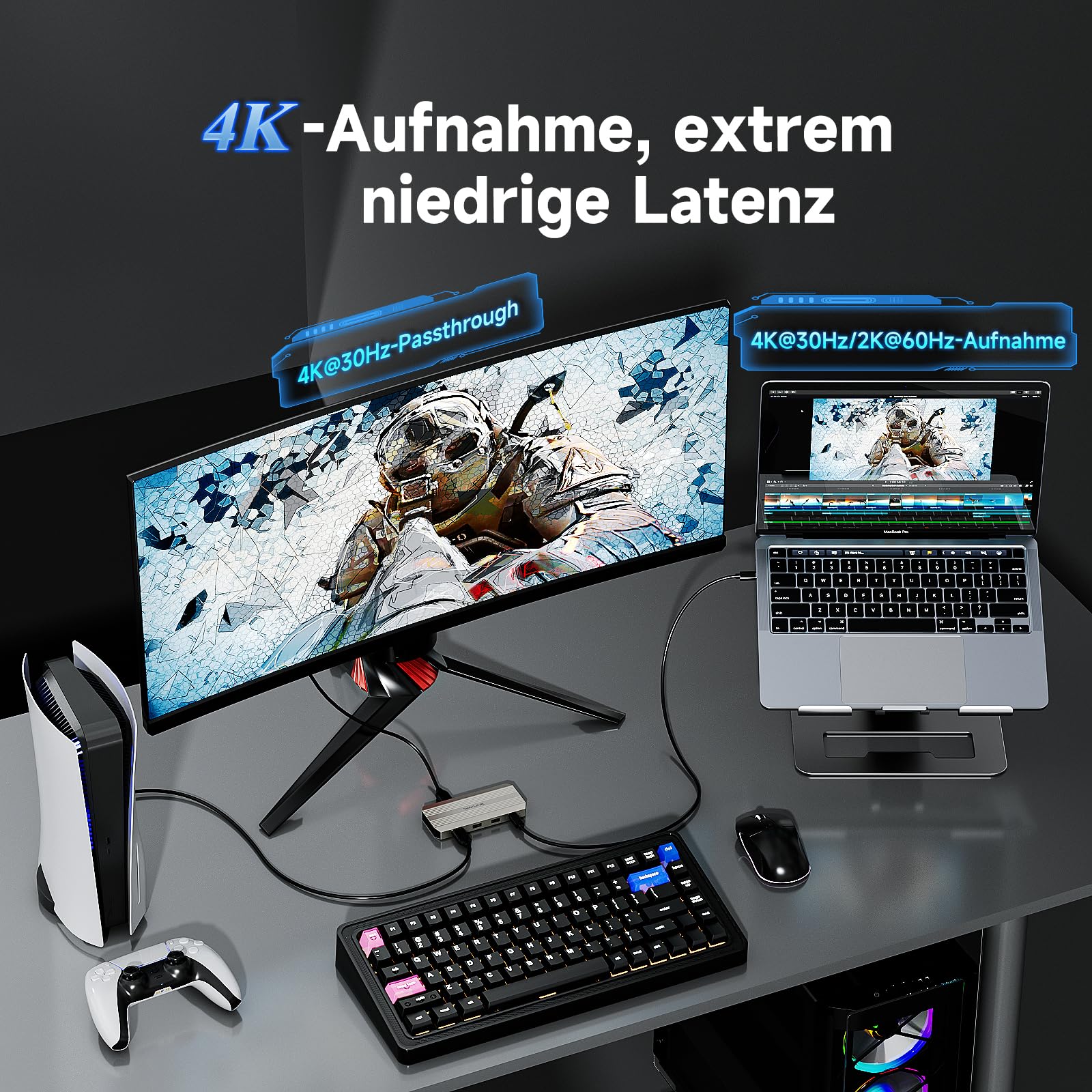 WAVLINK Videoaufnahmekarte,4K@30Hz Loop Out,Einzelanzeige 4K@144Hz | 100W PD, HDMI-Aufnahmekarte für Streaming, kompatibel mit PS5/Xbox/Switch & OBS, Windows und Mac nutzbar