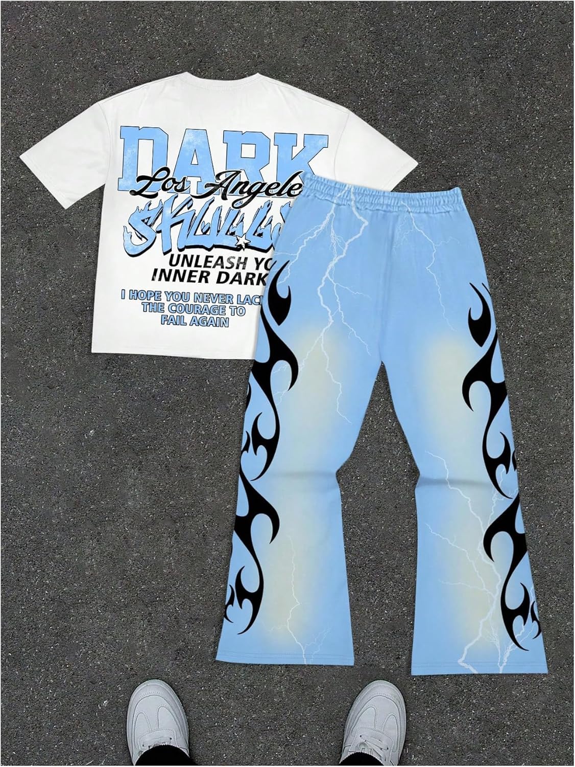 SHENHE Men's 2 Piece Outfits Short Sleeve Graphic Tee Shirt and Flare Sweatpants Set Streetwear - Image 2