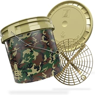 MAGIC BUCKET | Paquete de lavado a mano para coche, cubo de lavado con tapa a juego, 3,5 galones, aprox. 13 litros, con protector de grit, colador de suciedad, juego de lavado, color verde y dorado