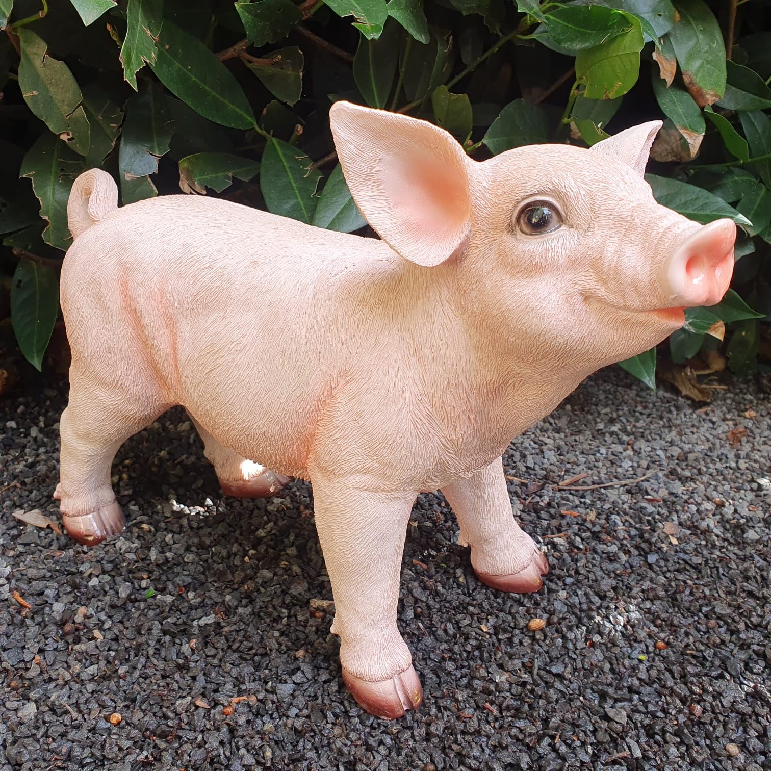 Figurine de jardin en forme de tête de cochon debout - 23 cm - Figurine de porcelet pour le jardin - Décoration résistante aux intempéries