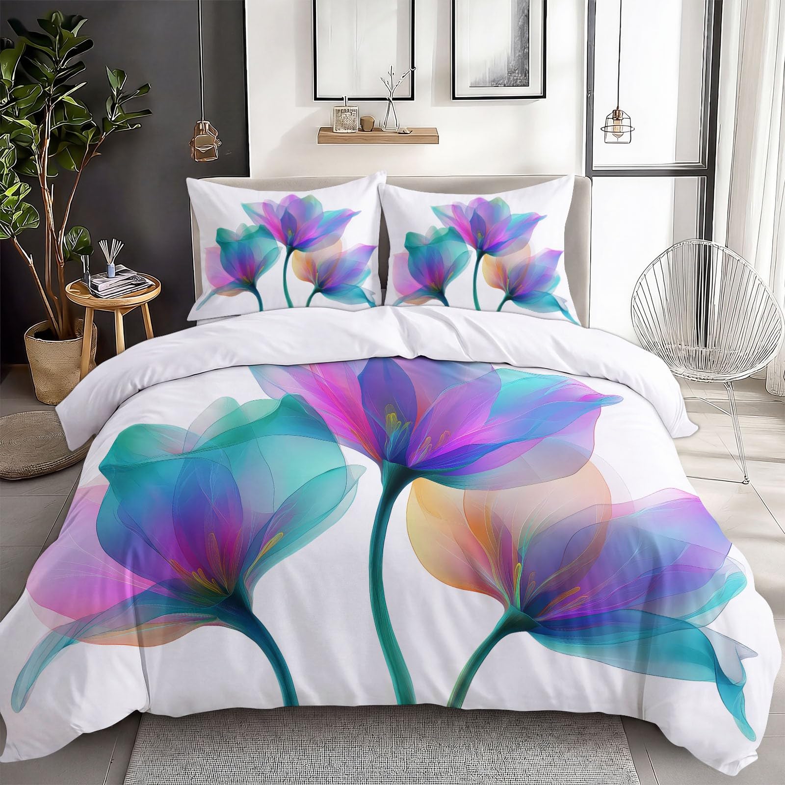 Housse de couette fleur dégradé blanc crée une ambiance zen dans votre chambre