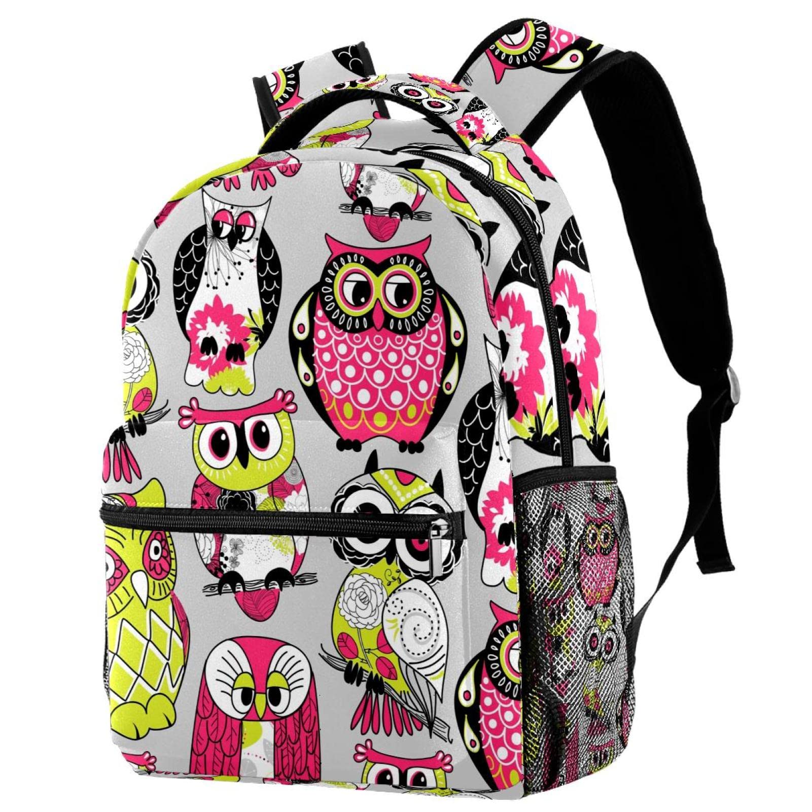 Sac à dos de voyage enfant avec motif hibou abstrait et porte-bouteille