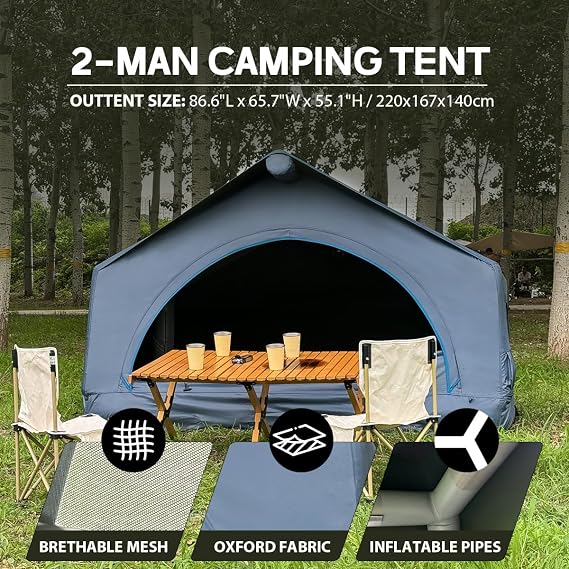 Inflatable Rooftop Tent - 3 Man Easy Set-up Four Season Waterproof and Sun Resitant Camping Dome Car Roof Top Tent with 90° Awning - Usable on water - Suitable for SUV Truck and Jeep
