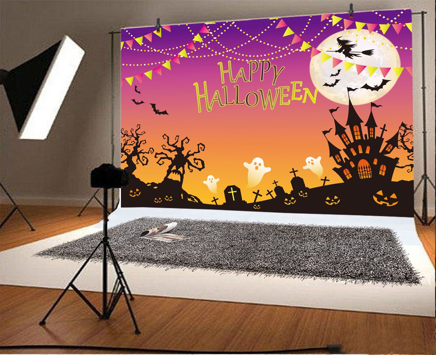 Amazon | Qinunipoto 背景布 ハロウィン happy halloween 写真の