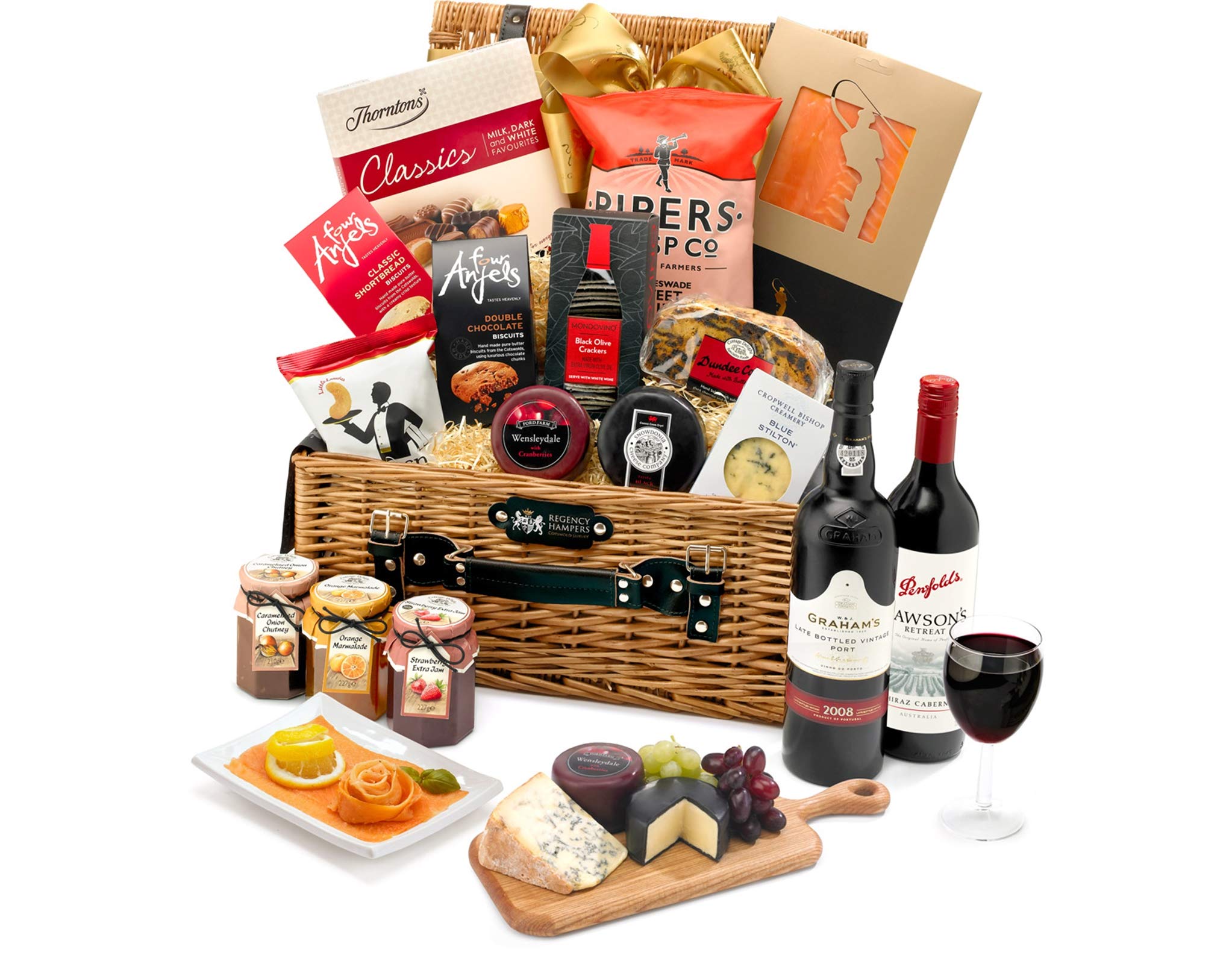 Gourmet Port & Stilton Gift Set - Traditional Ruby Port and Cheese Hamper with Smoked Salmon, Blue Stilton, Cheddar - Wine and Cheese Gifts for Him, from Regency Hampers