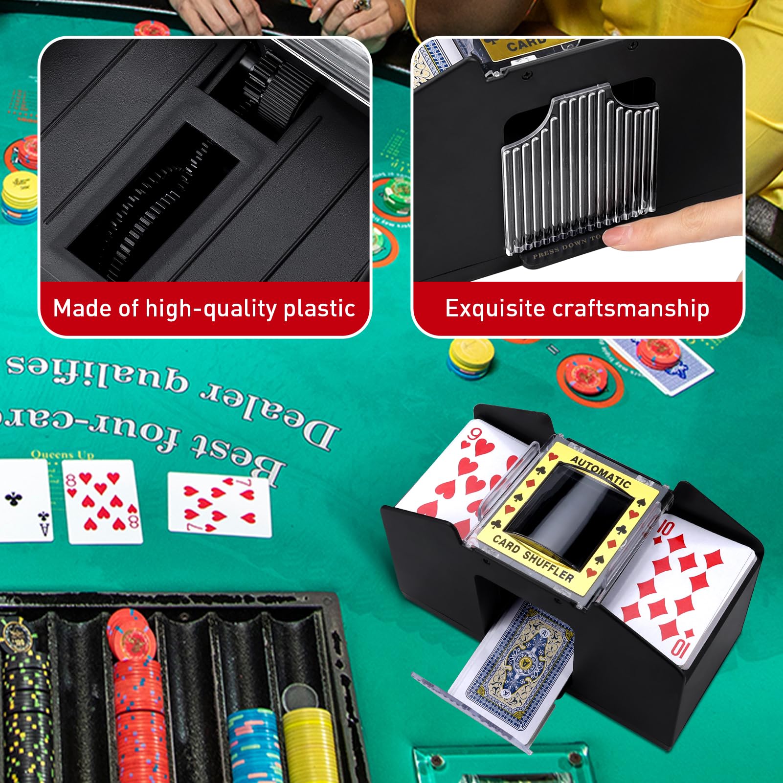Altamejor Mélangeur de cartes électrique pour 1 à 4 ponts, mélangeur de cartes pour poker, Texas Hold Em, Omaha, Baccarat, fête familiale, jeu de club