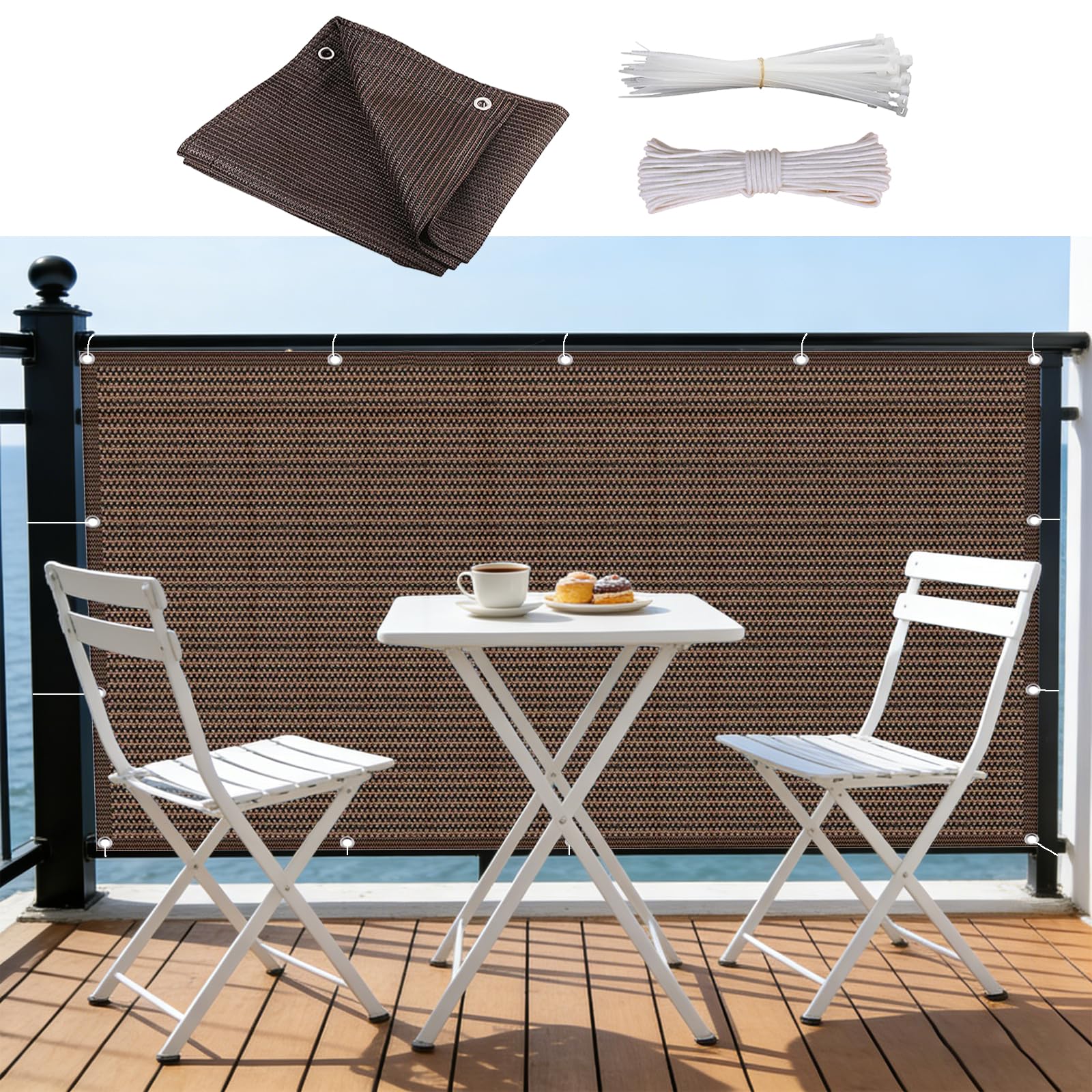 Brise-Vue 190x290 cm HDPE 220g/m² marron pour brise-vent patio