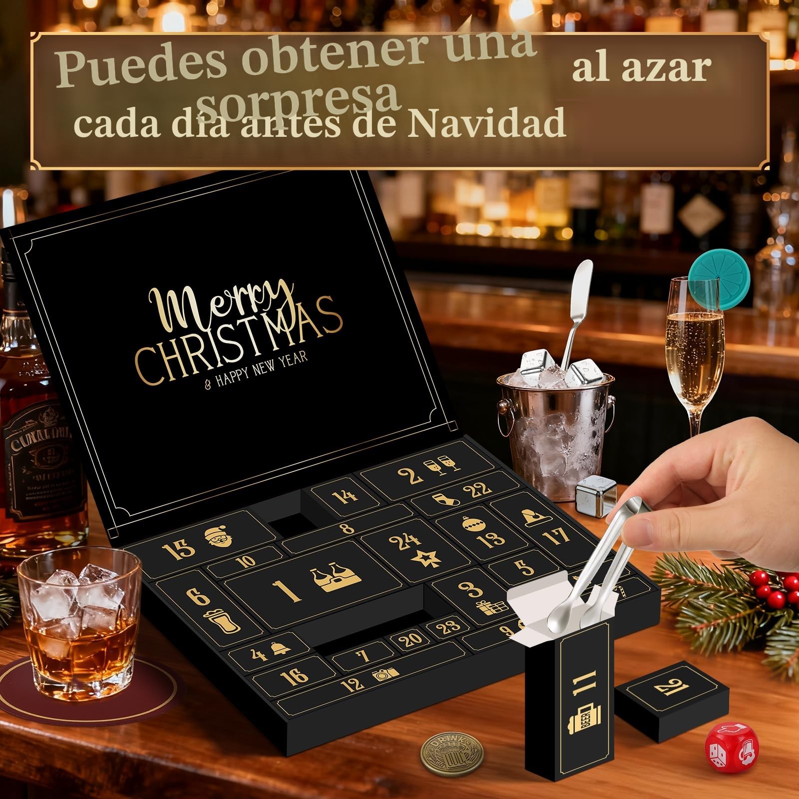 Calendario Adviento Hombre 2025 con 24 Regalos Originales Set Vino Petaca Abridor Posavasos