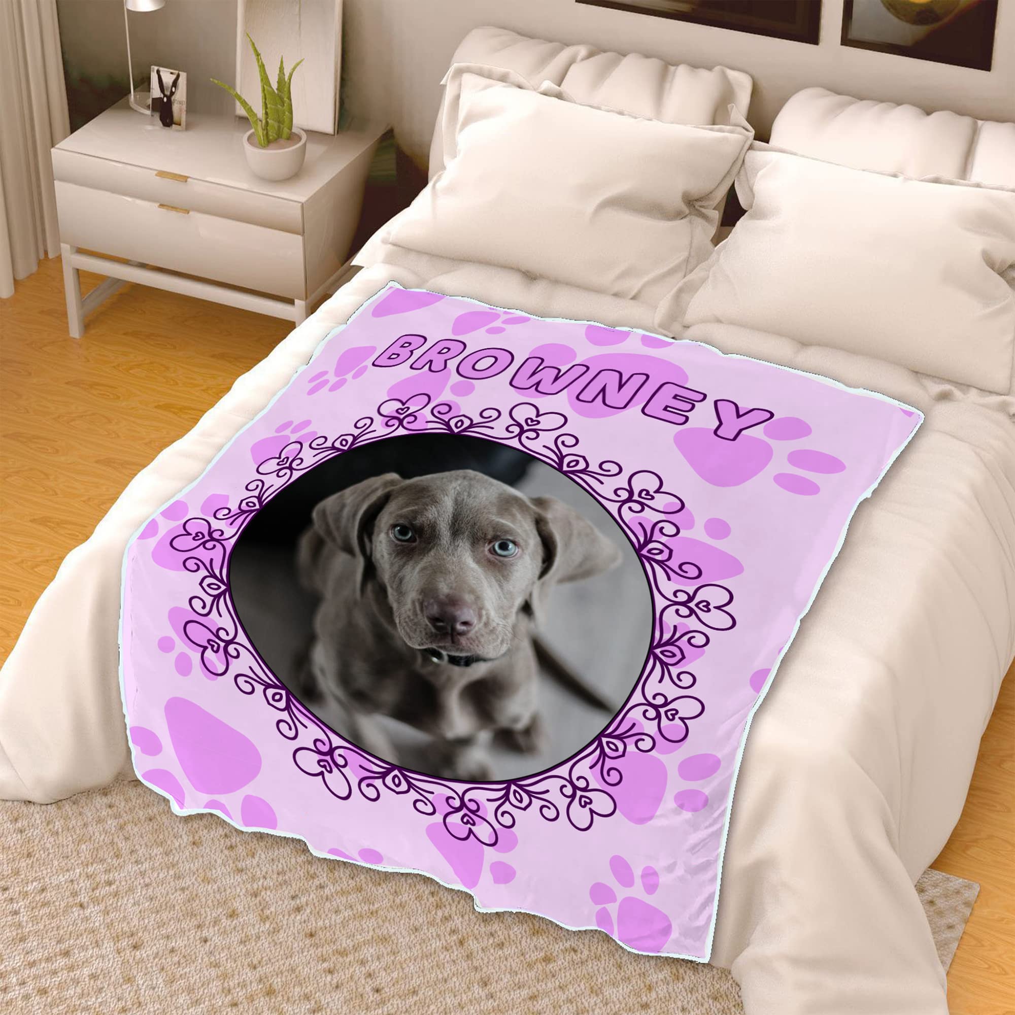 Couverture de chien photo personnalisée cadeau amoureux des animaux de compagnie Couverture personnalisée pour chien violet Couverture en polaire douce Couverture pour amoureux des chiens Cadeau