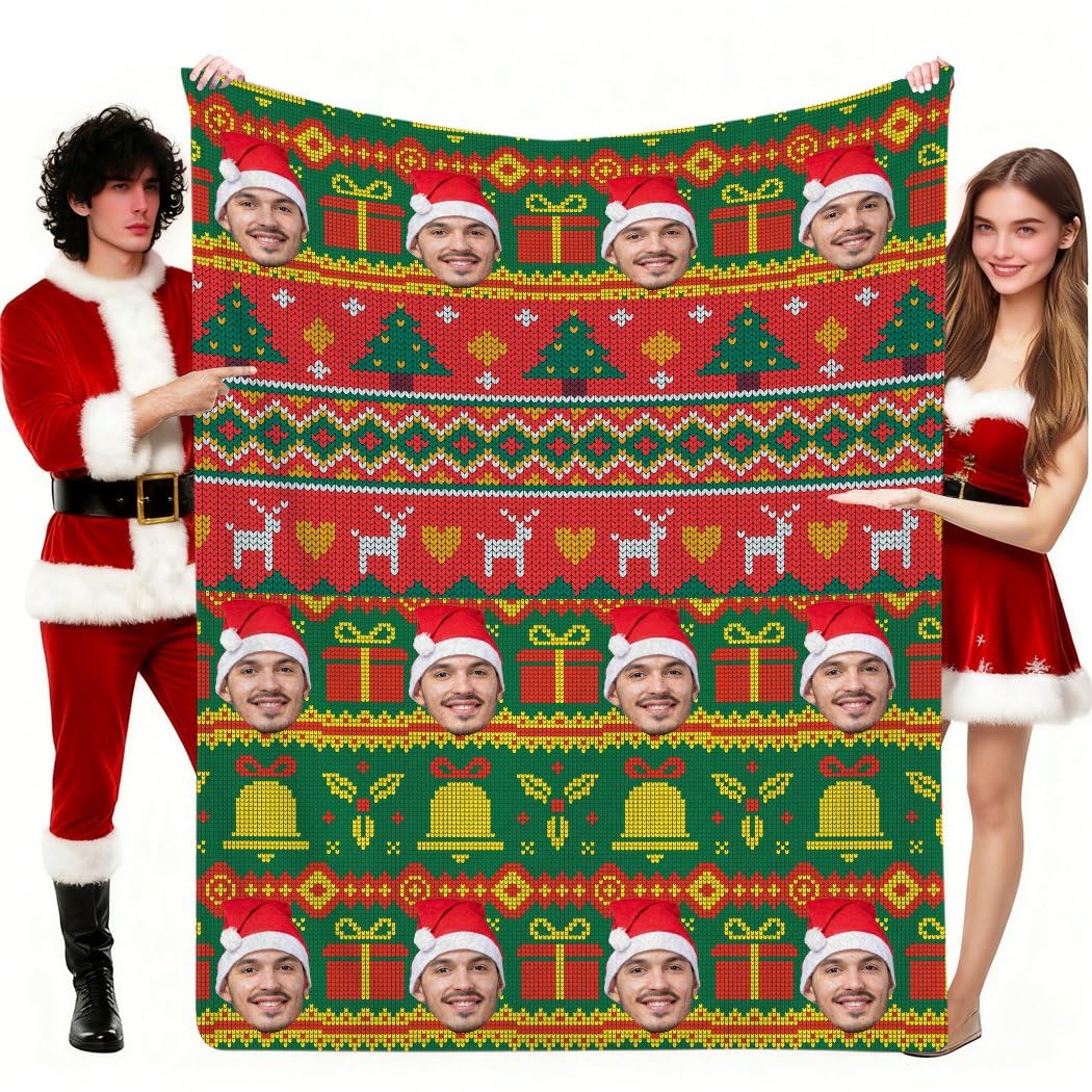 Mantas personalizadas de Feliz Navidad con cara para novia, novio, manta de fotos personalizada, mantas suaves y acogedoras para sofá, cama, personalizada para él y ella